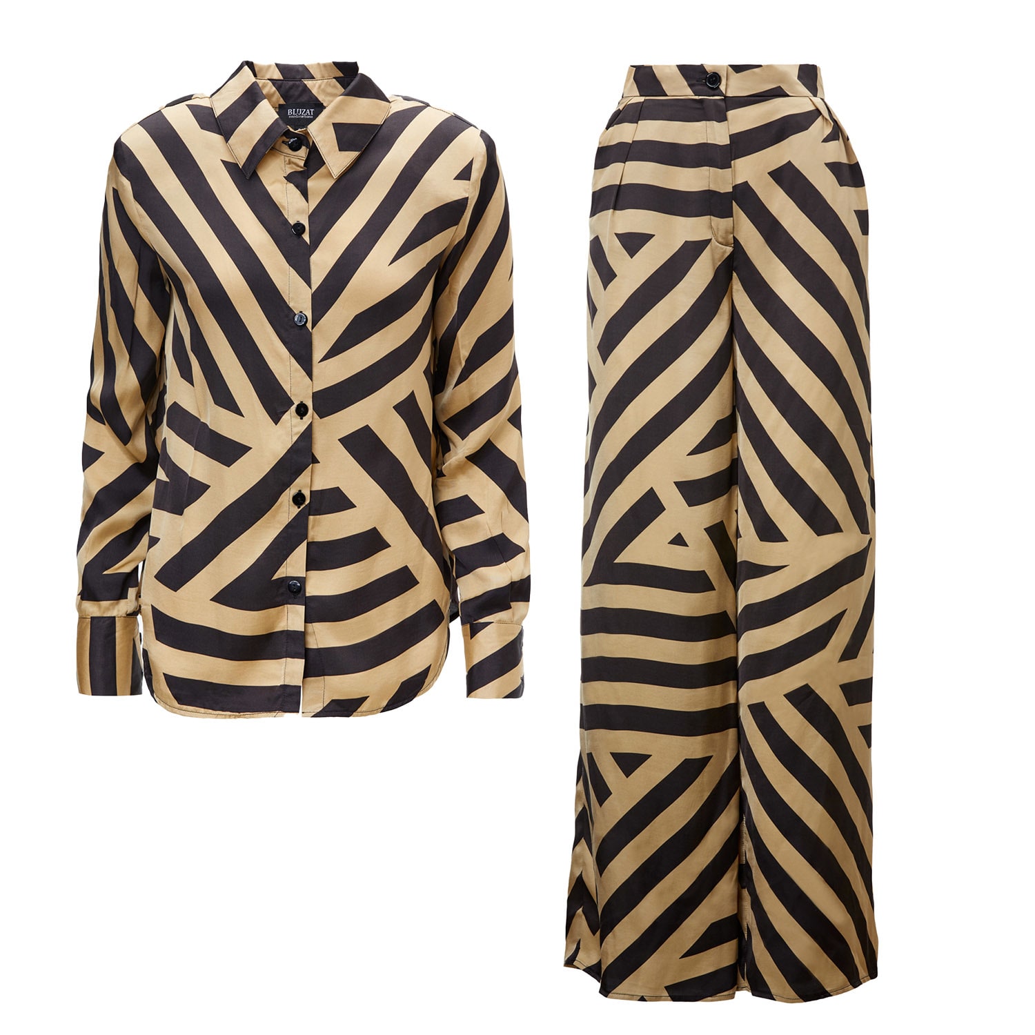 Bluzat Women's Printed Matching Set With Shirt And Straight-cut Trousers