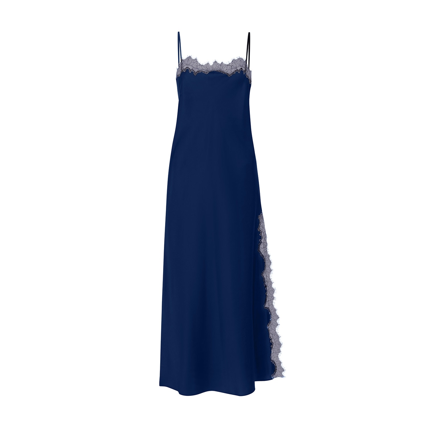 Avenue 8 Women's Blue Lace Detailed Straight Neck Midi Dress With Slit - Navy In Blue
