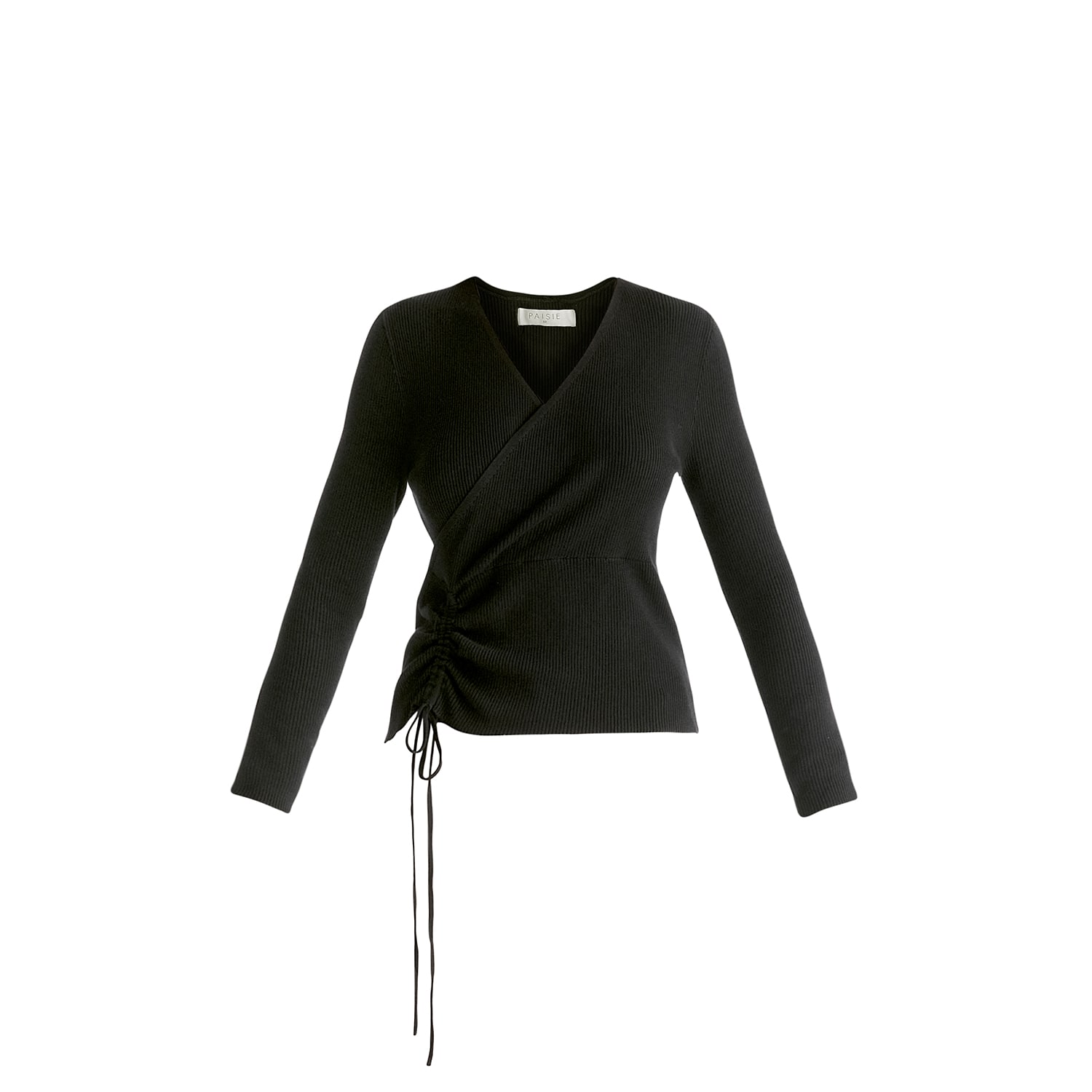 Paisie Women's Ribbed Drawstring Top In Black In Black