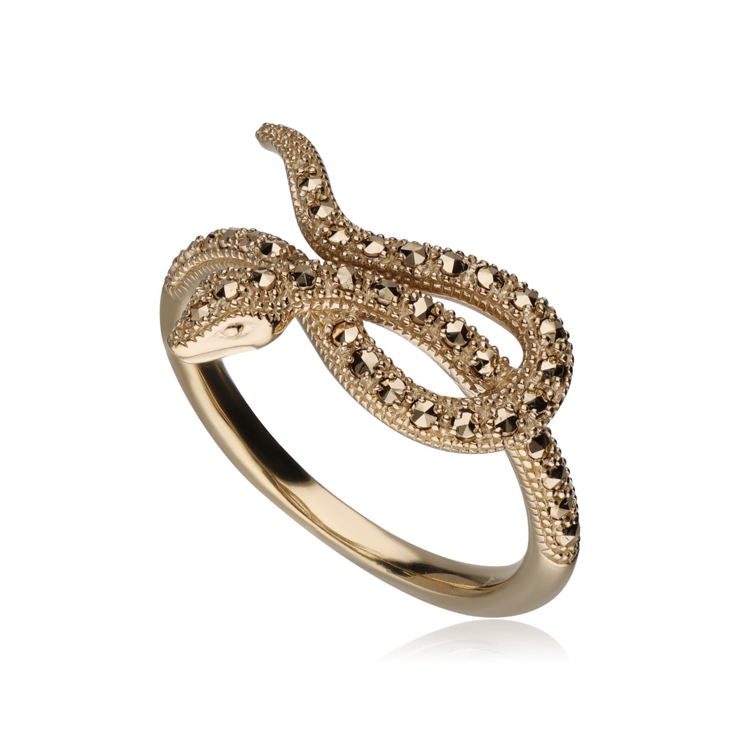 Women’s Gold Plated Marcasite Winding Snake Ring Gemondo