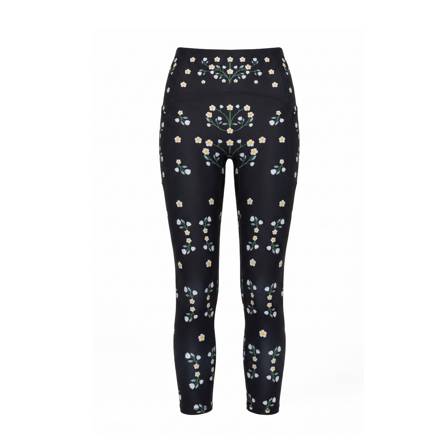 Women's Black Night Garden High-Waisted Cropped Leggings
