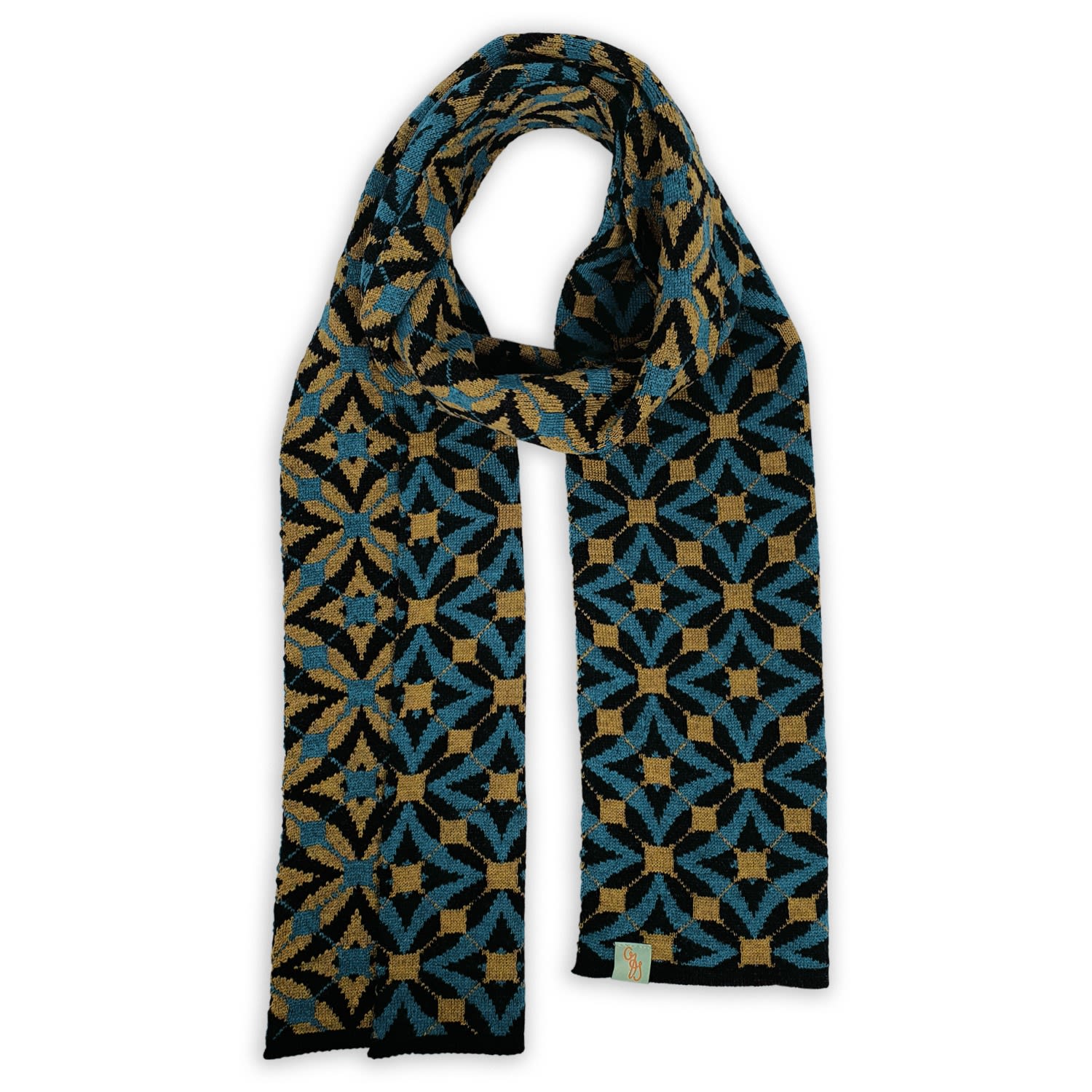 Otto & Spike Women's Black / Blue Scarves - Lara - Black, Peacock Blue In Multi