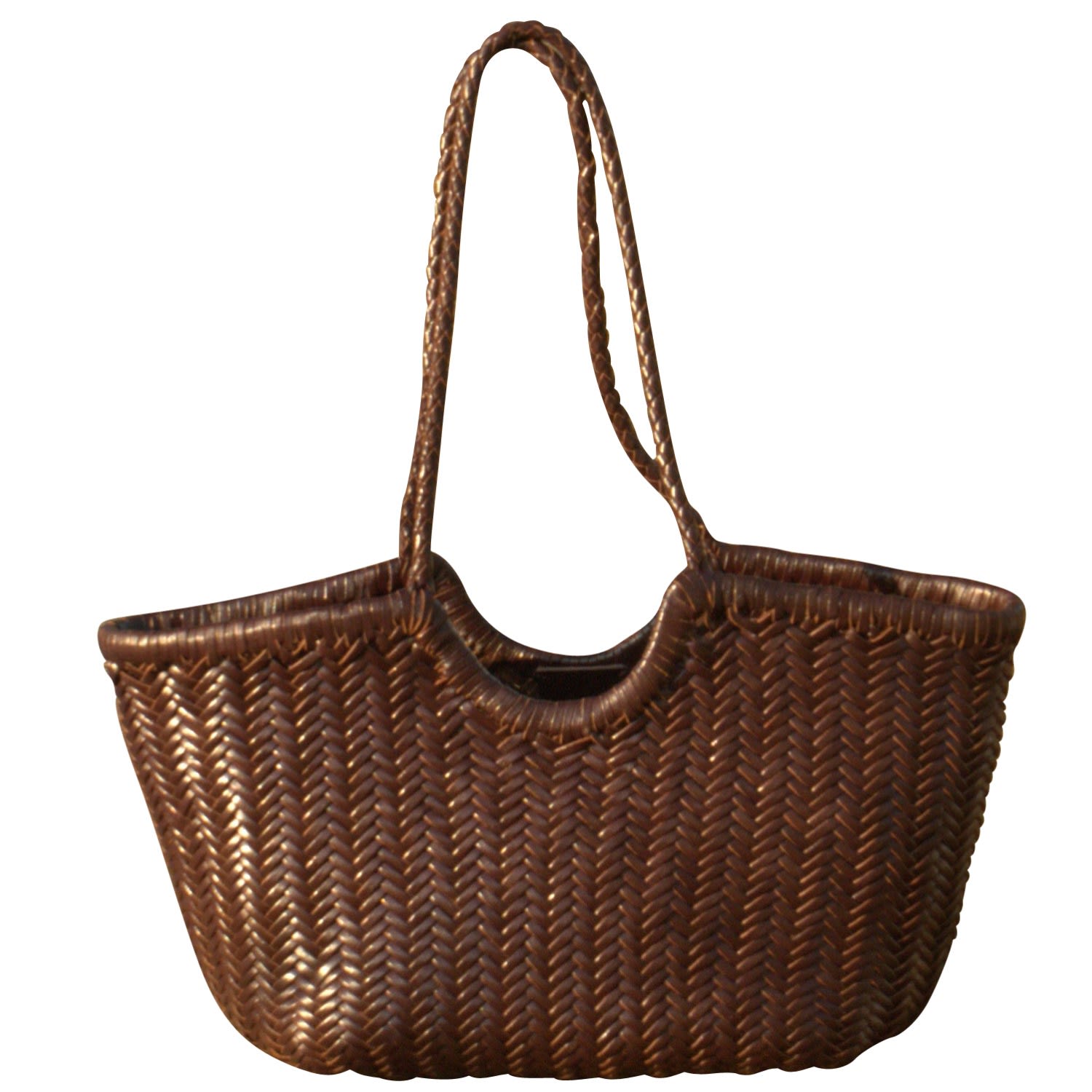 Rimini Women's Woven Leather Handbag In Zigzag Pattern 'vittoria' - Dark Brown In Brown