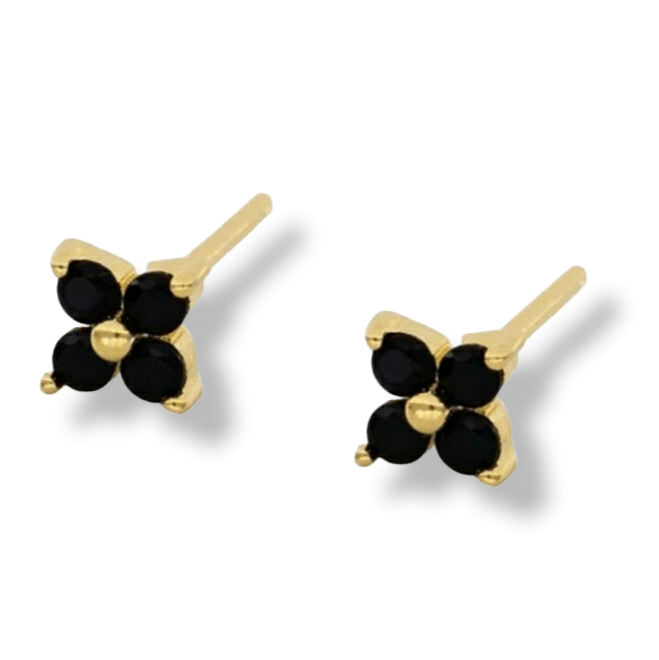 Women’s Black / Silver Black Crystal Flower Studs In Gold Gold Trip