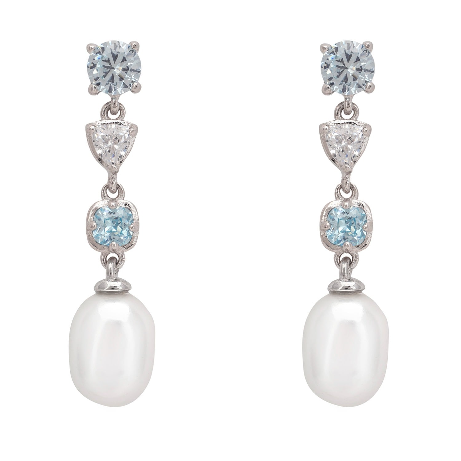 Women's Blue / Silver / White Pearl Whisper Drop Earrings Aquamarine Silver | Latelita