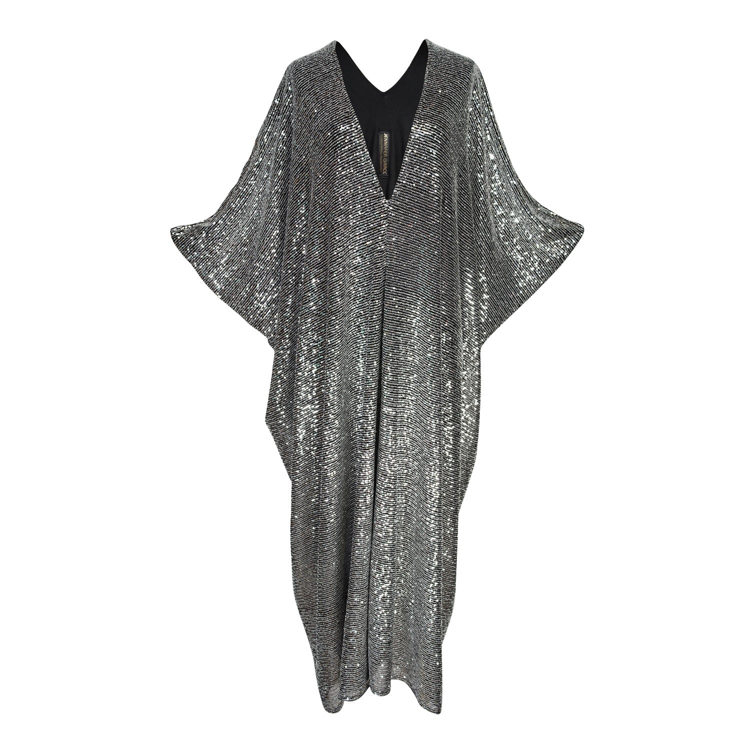 Women’s Grey / Silver Gunmetal Sequin Caftan Kaftan Dress One Size Jennafer Grace