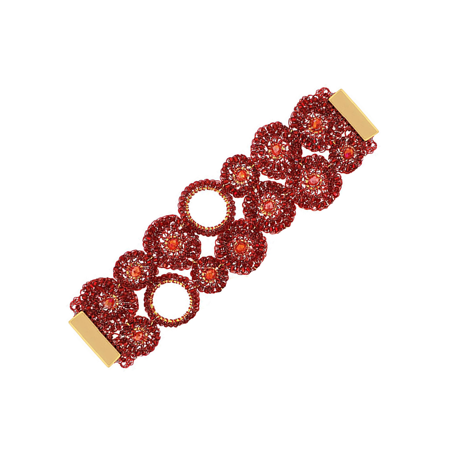 Women’s Gold / Red Red Velvet Patchwork Handmade Crochet Bracelet Lavish by Tricia Milaneze