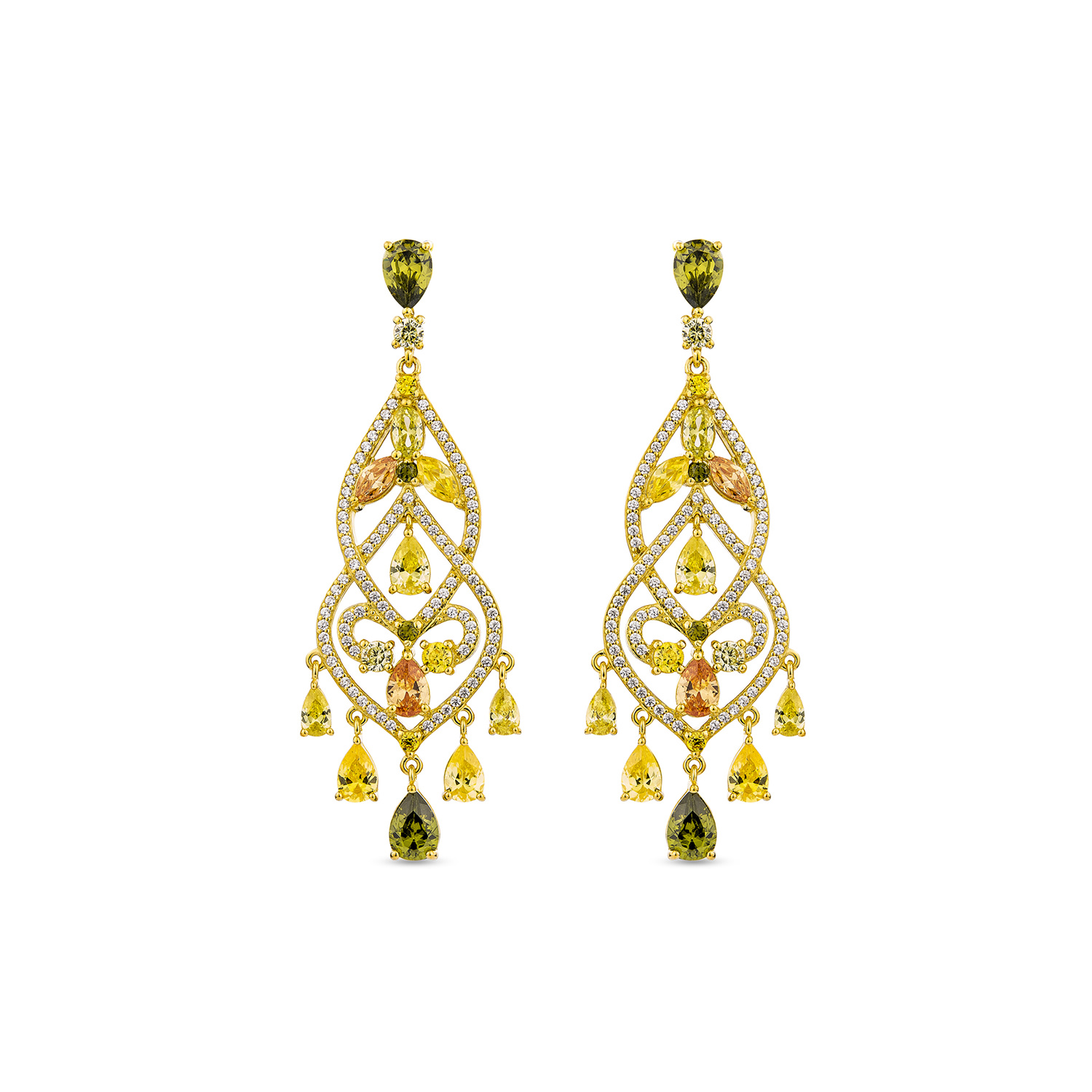 Sally Skoufis Women's Yellow / Orange / Green Chandelier Earrings With Man Made Champagne Cz Diamond Stimulant In1 In Multi