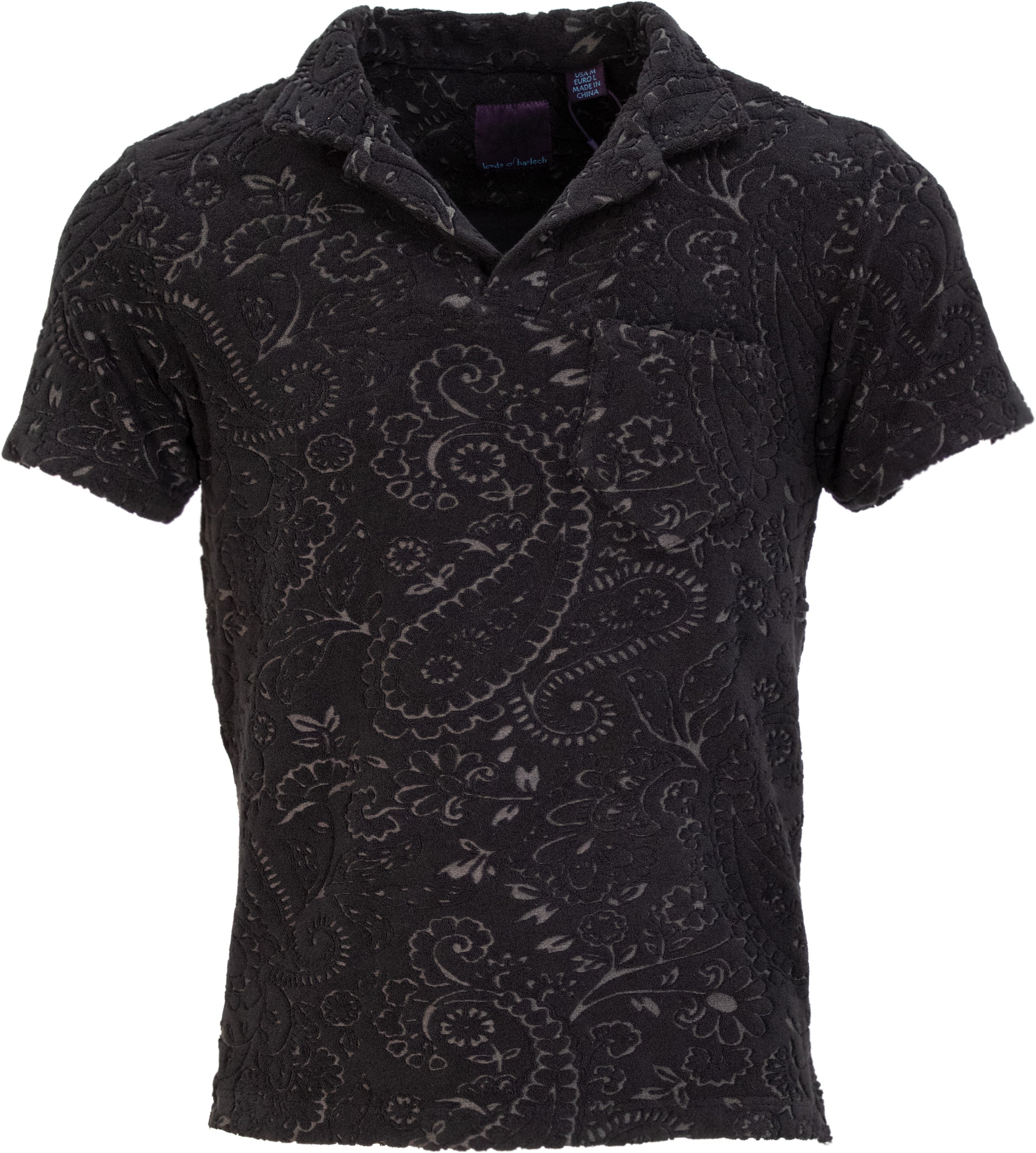 Men’s Johnny Towel Paisley Polo Shirt In Black Extra Large Lords of Harlech