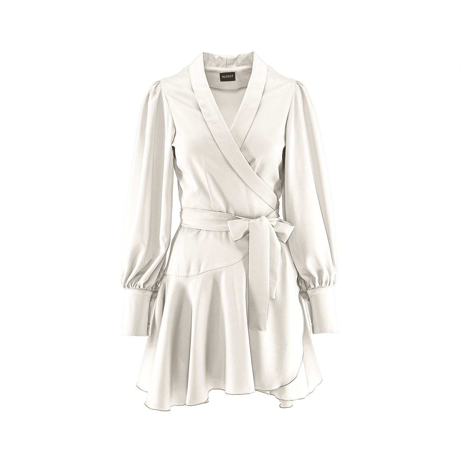 Bluzat Women's White Mini Dress With Lapels In White