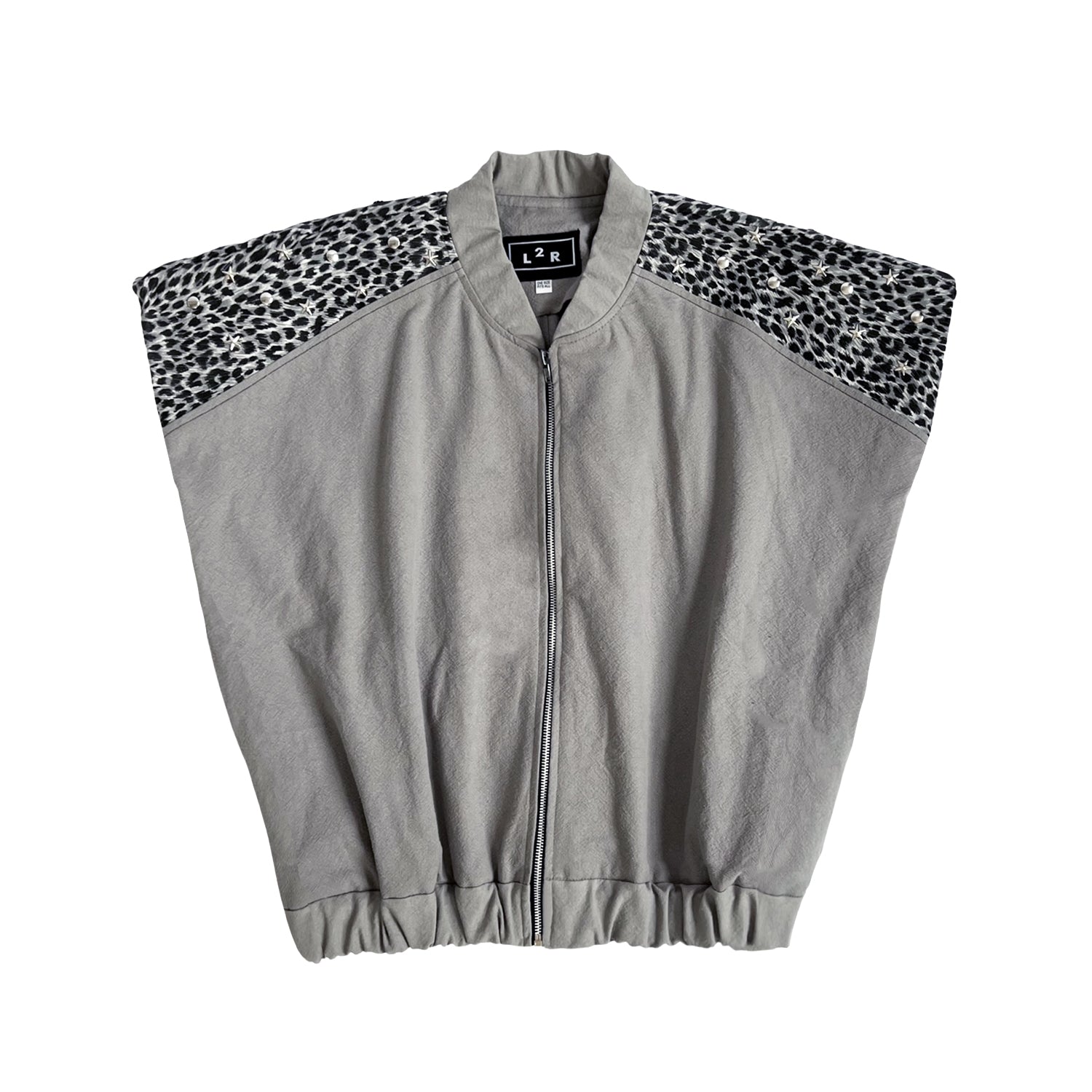 L2r The Label Women's Studded Sleeveless Bomber Jacket In Grey In Gray