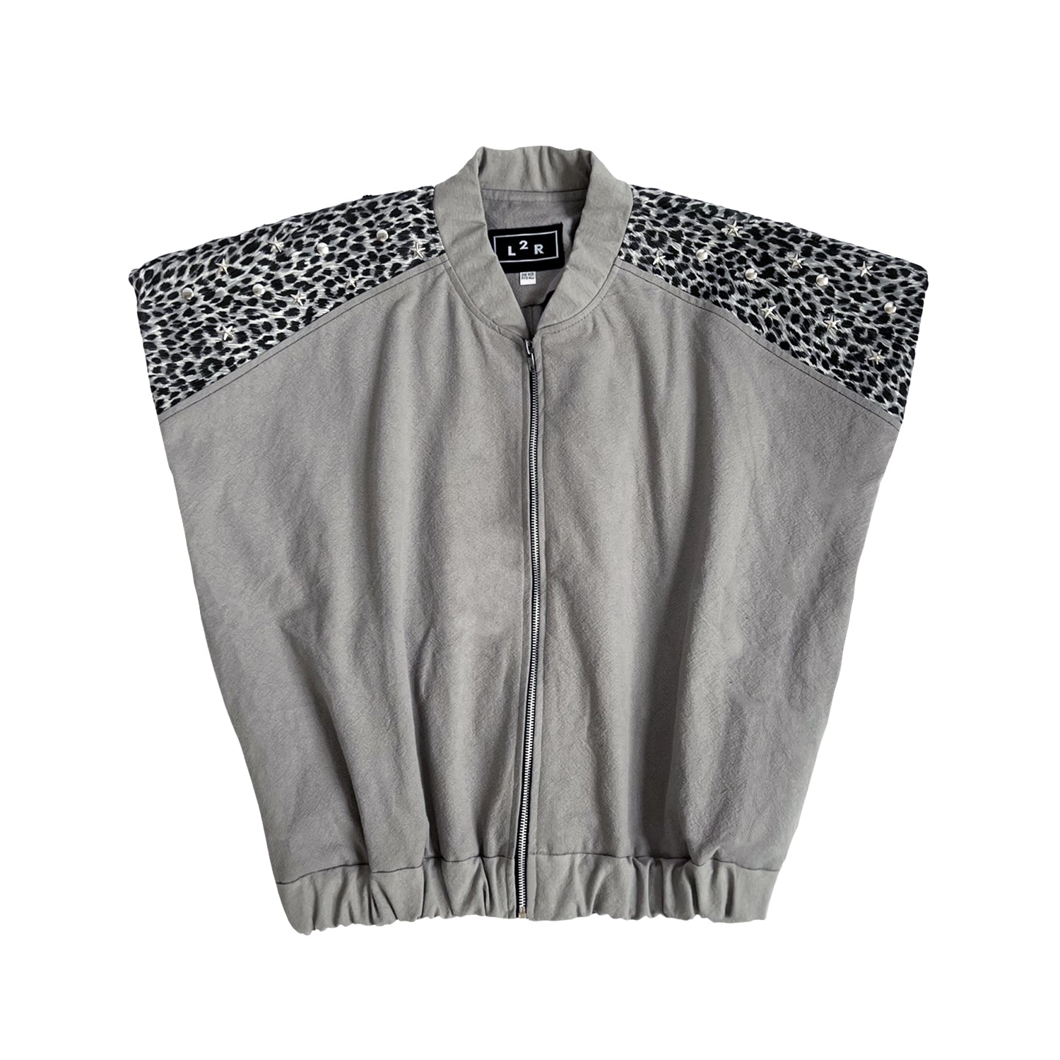 L2r The Label Women's Studded Sleeveless Bomber Jacket In Grey In Grey