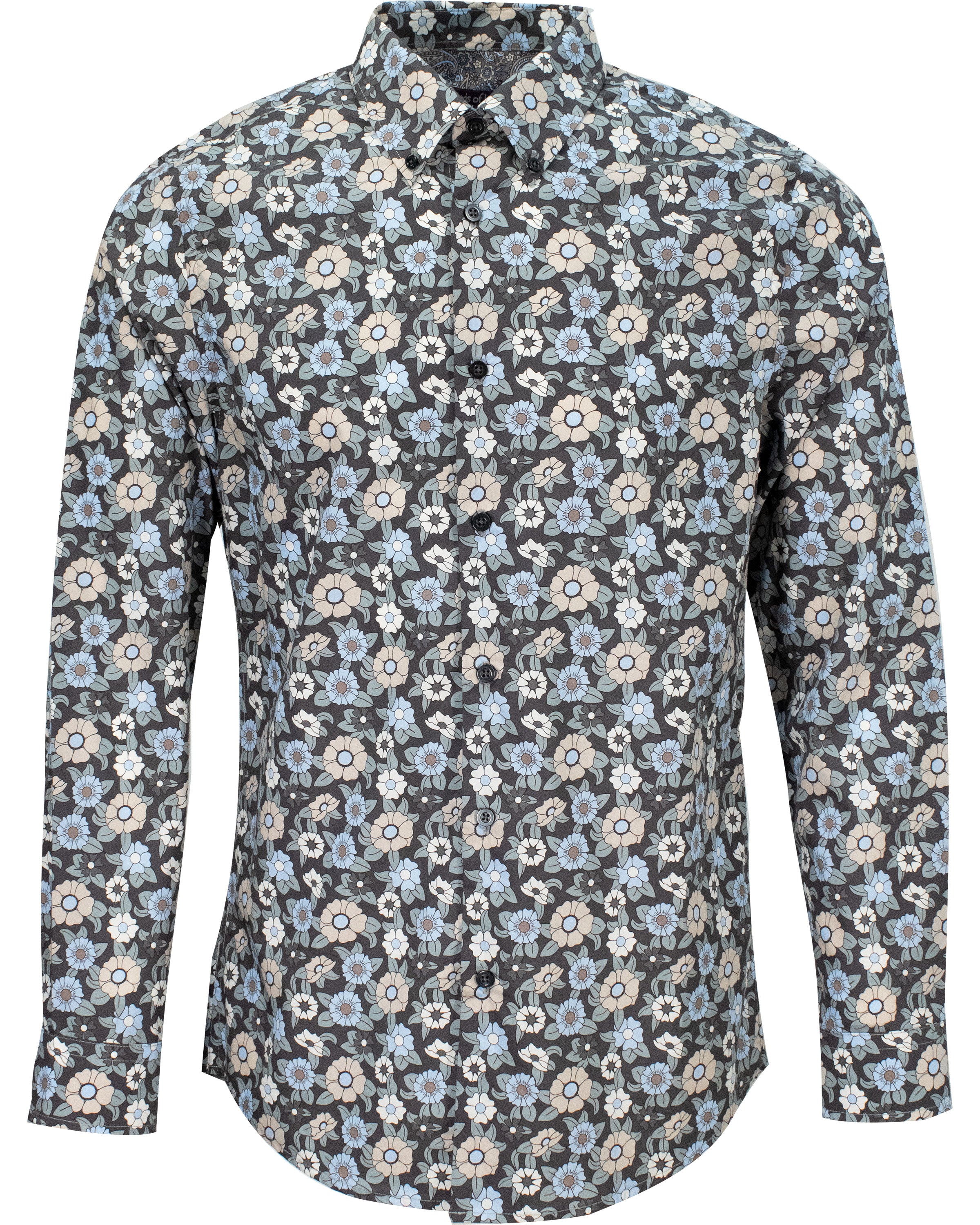 Men’s Morris Groovy Floral Shirt - Grey Medium Lords of Harlech