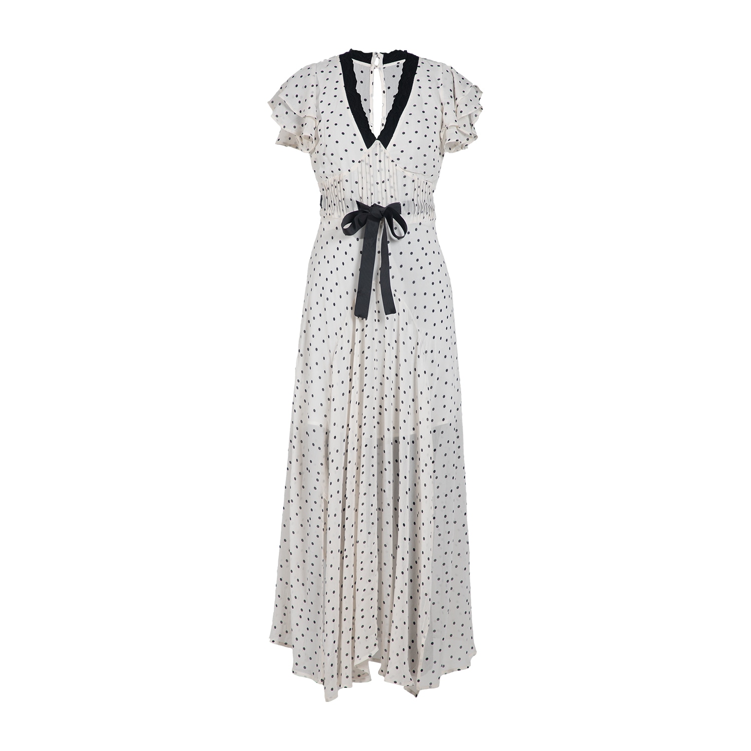 Rose & Nancy Women's White Chloe Spot Print Lace Detail Tie Waist Maxi Dress