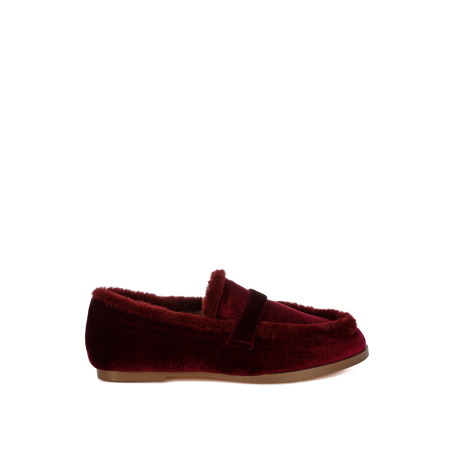 Rag & Co Women's Red Bastian Fur Detail Velvet Loafers In Burgundy In Red