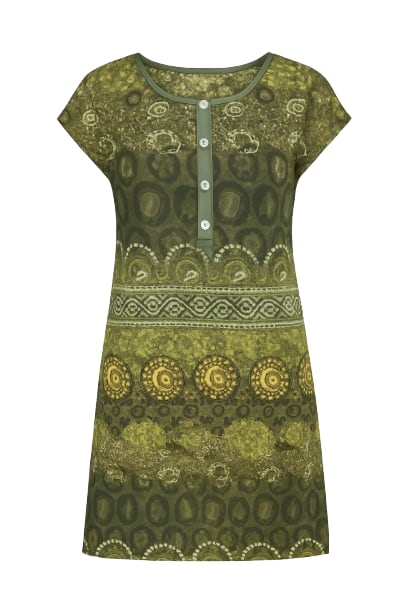 Conquista Women's Green Button Detail Print Dress In Green