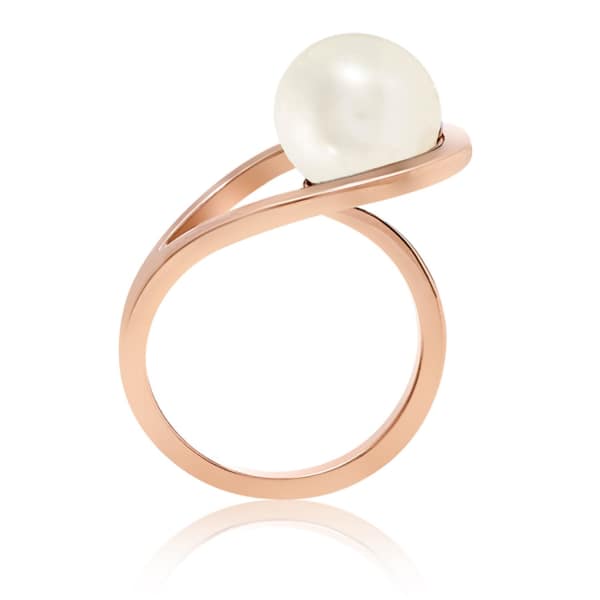 Neola Aurea Rose Gold Ring With White Freshwater Pearl In Gold