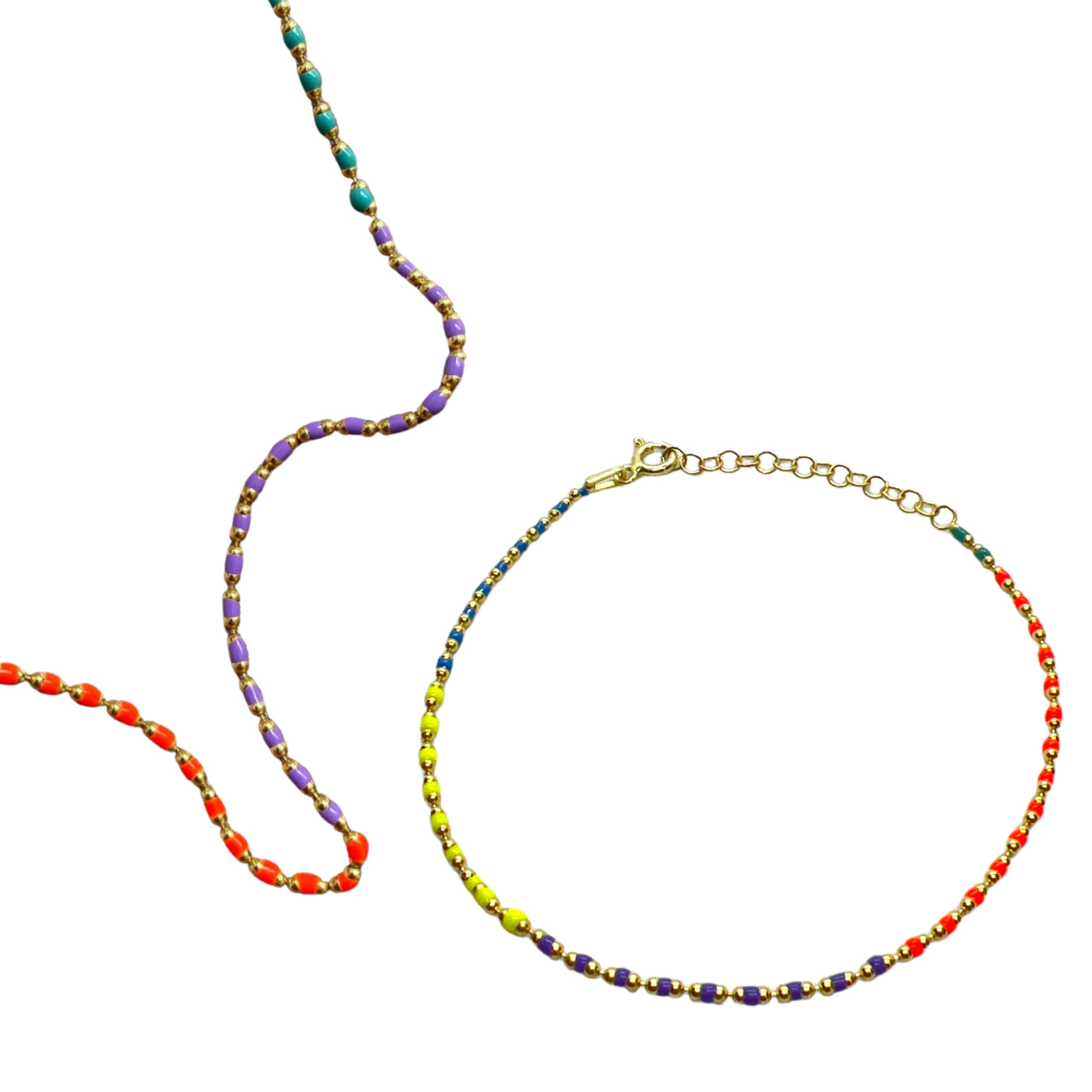 Women’s Sterling Silver Enamel Mine Beaded Colourful Rainbow Necklace & Bracelet Set Spero London