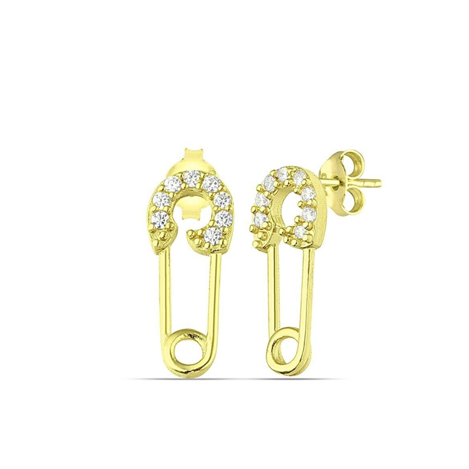 Spero London Women's Sterling Silver Jewelled Mini Safety Pin Stud Earring - Gold In Gold