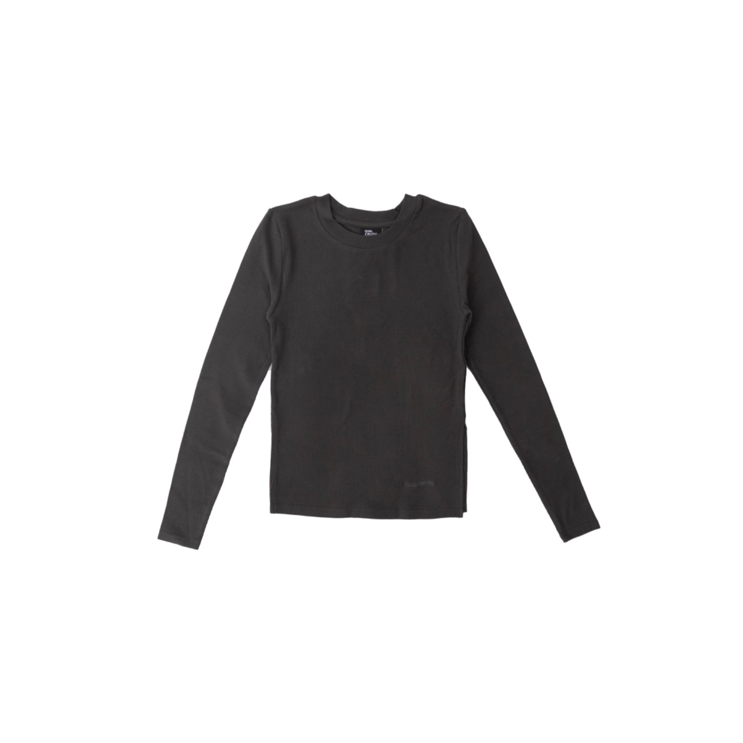 Girl Crush Women's Black Ribbed Knit Kaki Long Sleeve Tee With Side Slits - Charcoal In Black