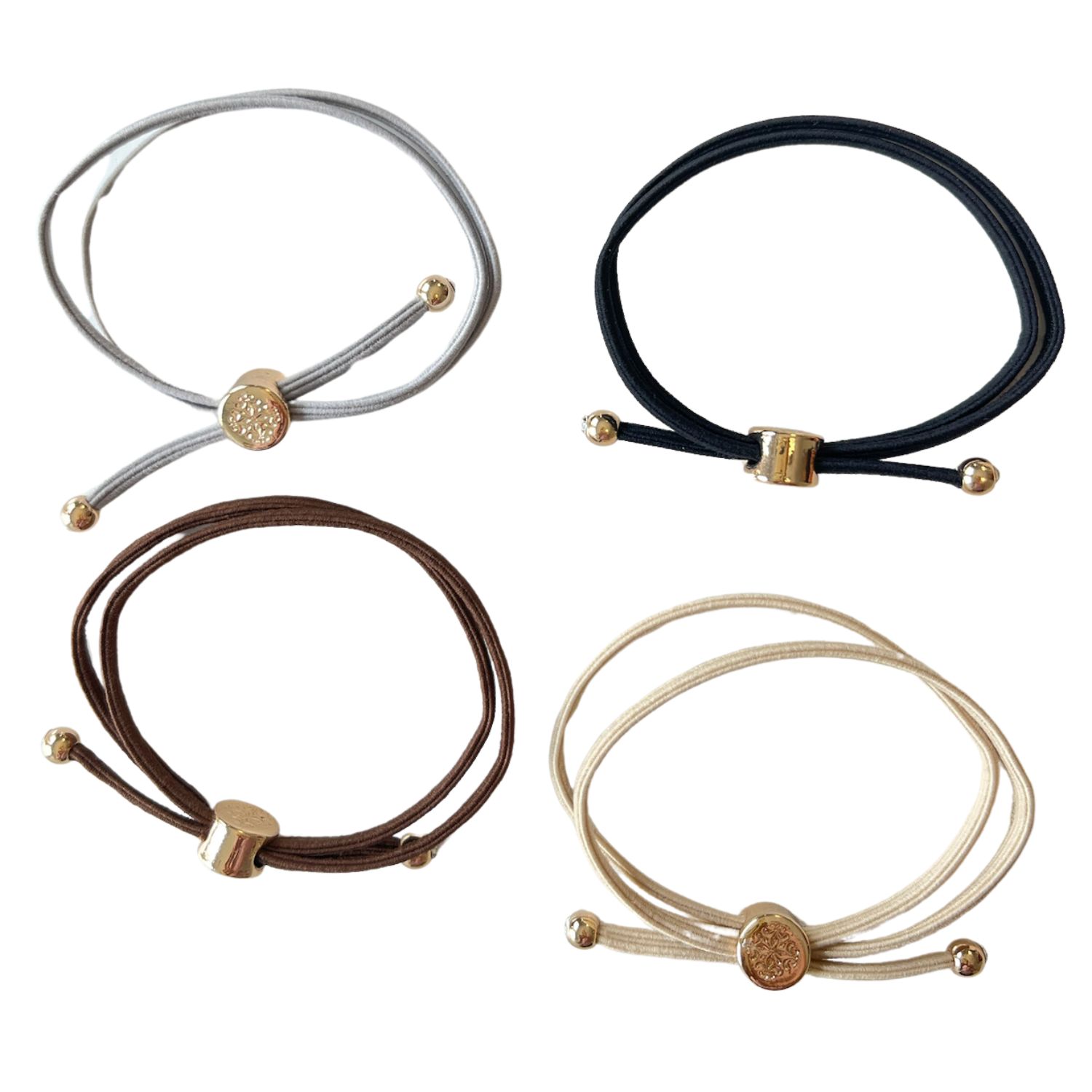 Smith & Co. Jewel Design Women's Neutrals Skinny Hair Tie Set - Dark Neutral In Yellow