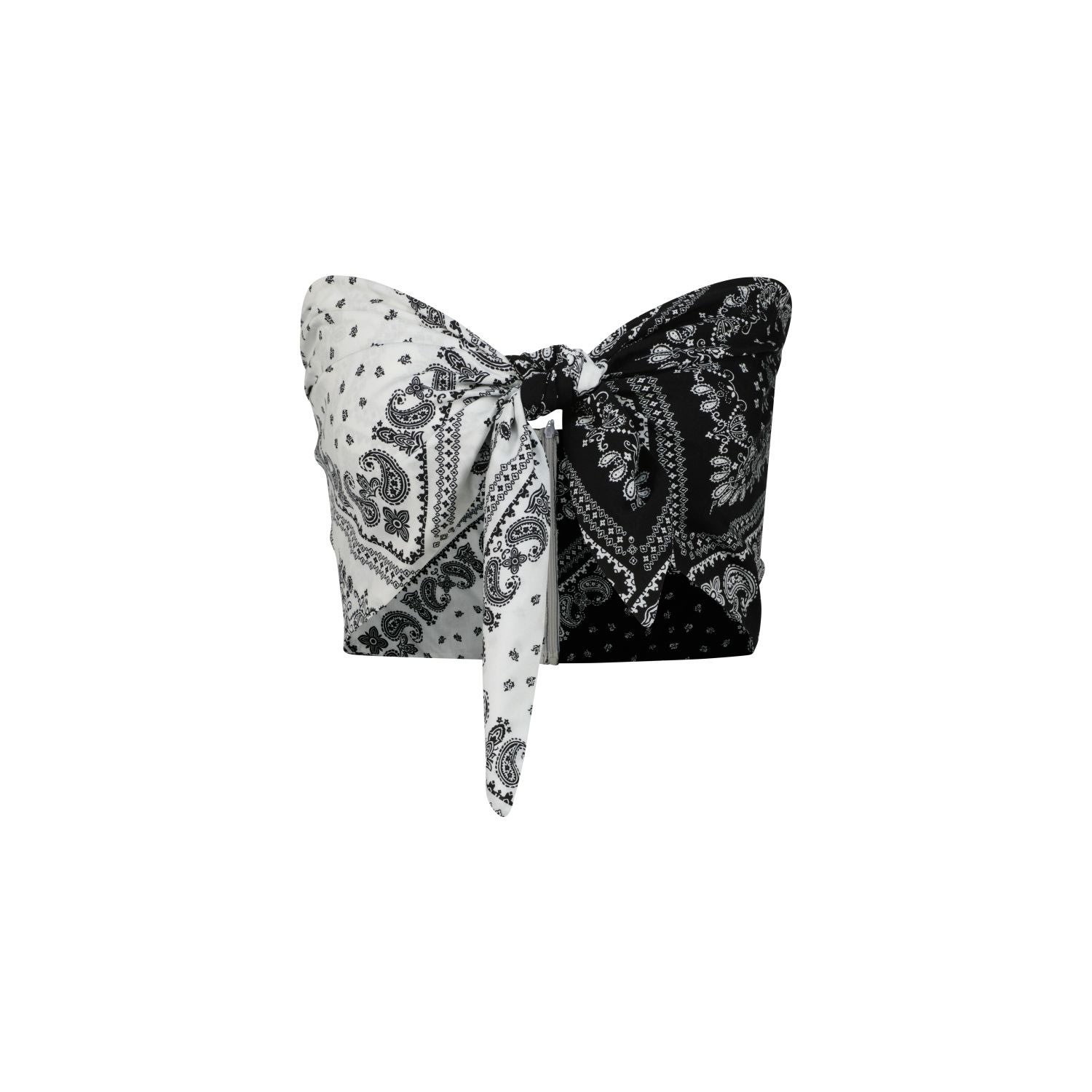 Azzalia Women's White / Black Two-toned Printed Cropped Top With Front Bow In White/black