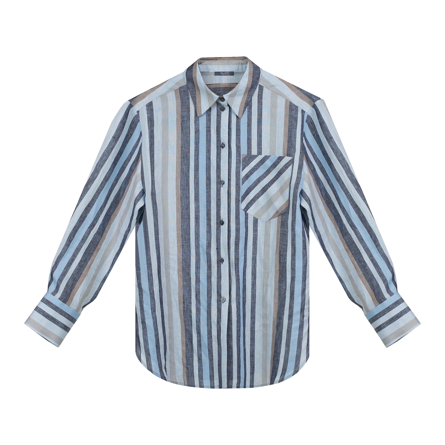 Inavati Women's Blue Linen Striped Shirt
