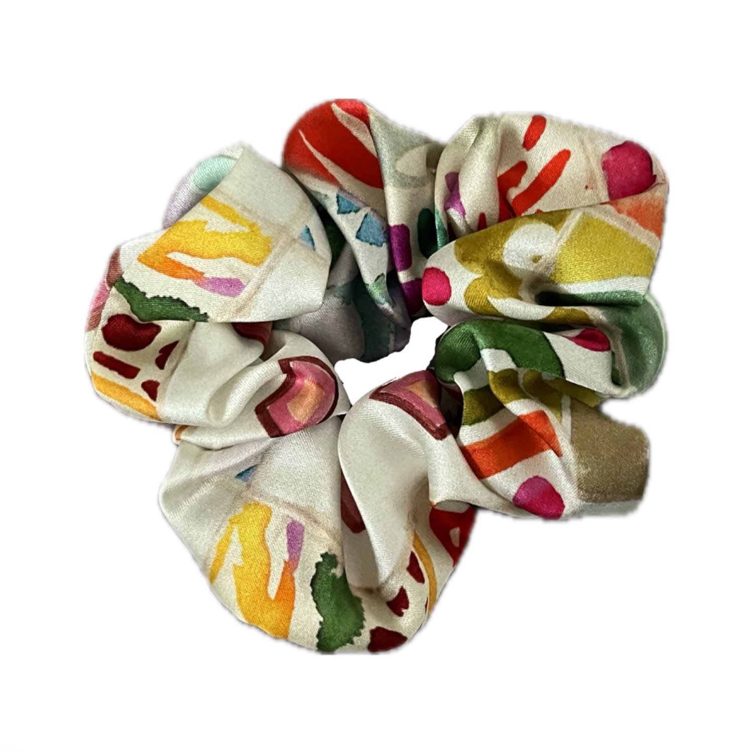 Women's White Silk Scrunchie Azulejo Light | One Size | Introvertie Vienna