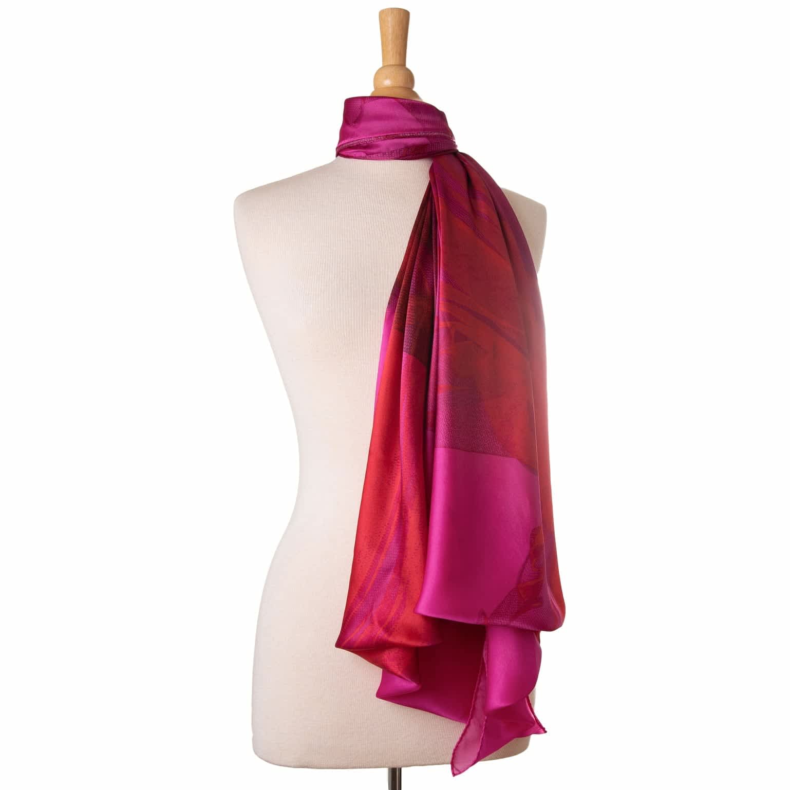 Elizabetta Fuchsia and Red Square Silk Satin Scarf