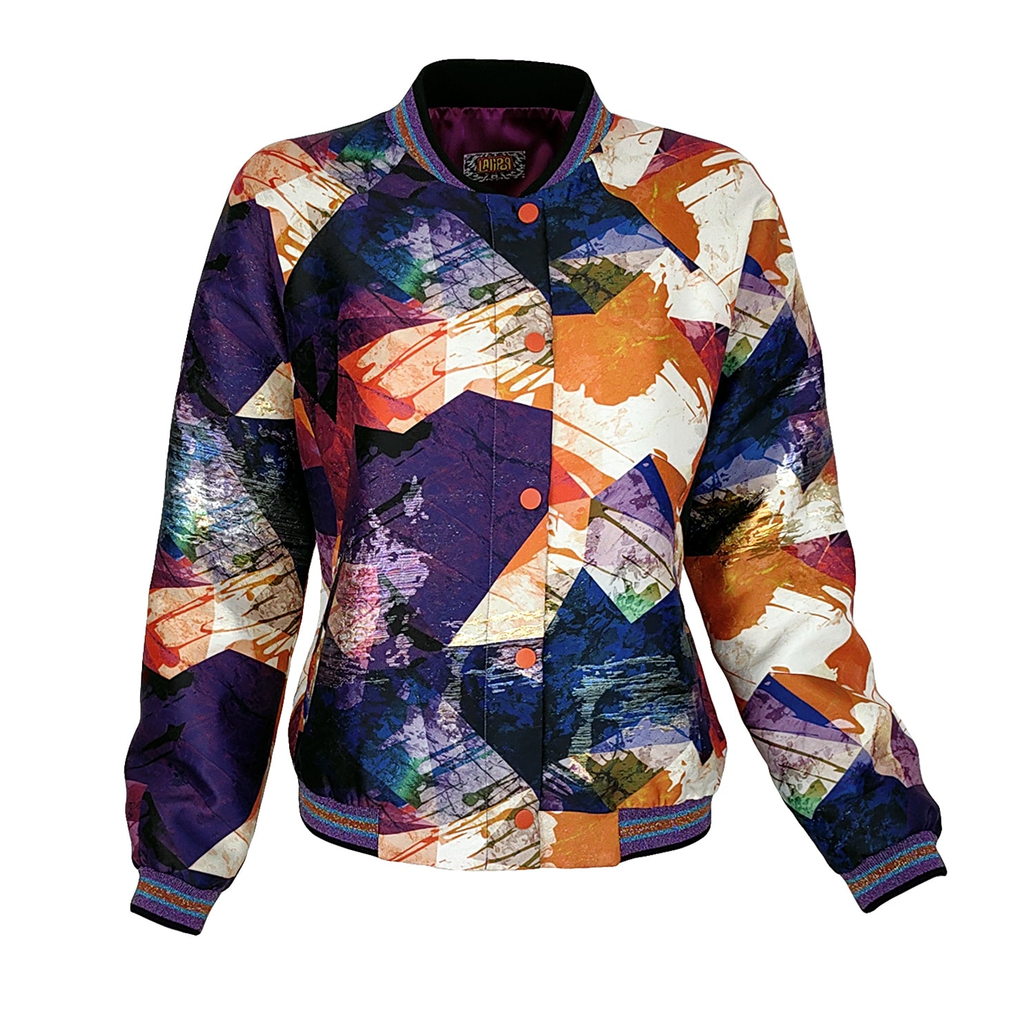 Lalipop Design Women's Abstract Print Jacquard Bomber Jacket In Purple/red