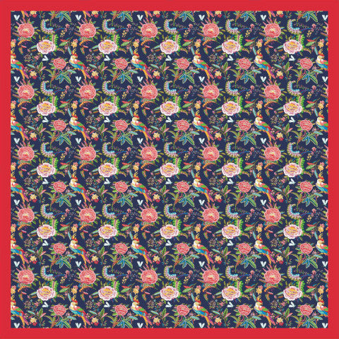 Lazyjack Press Women's Blue Garden Party Silk Scarf  Navy