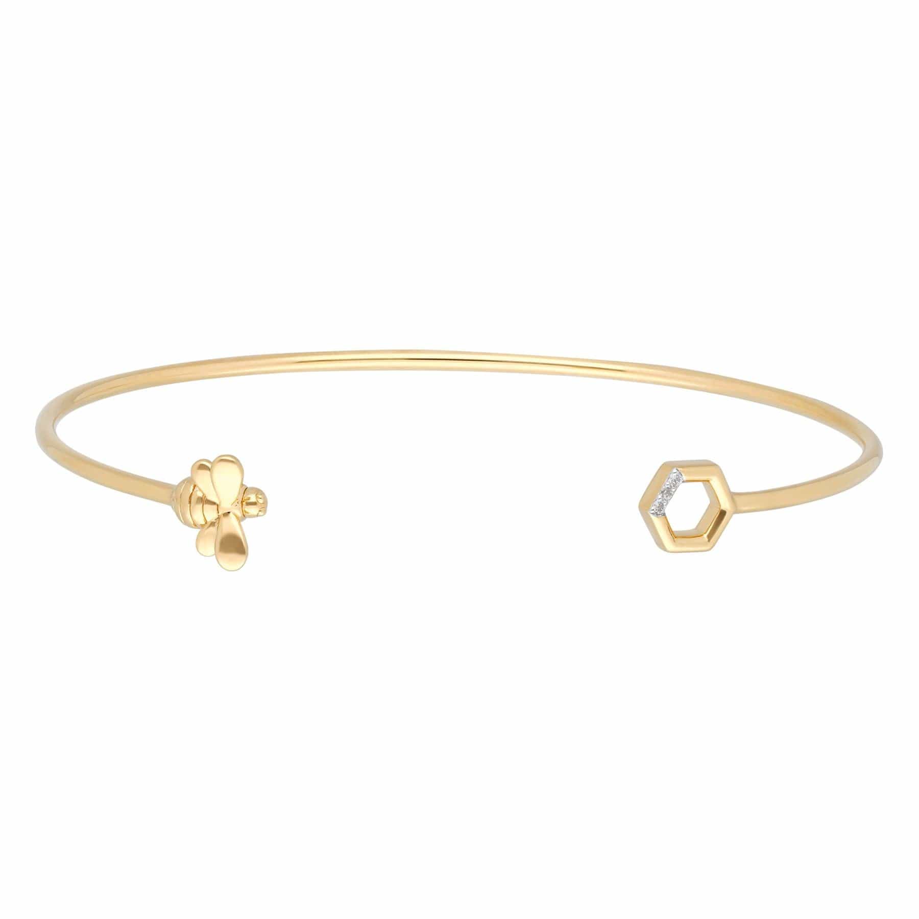 Women’s Honeycomb Inspired Diamond Hexagon Bee Bangle In Yellow Gold Gemondo