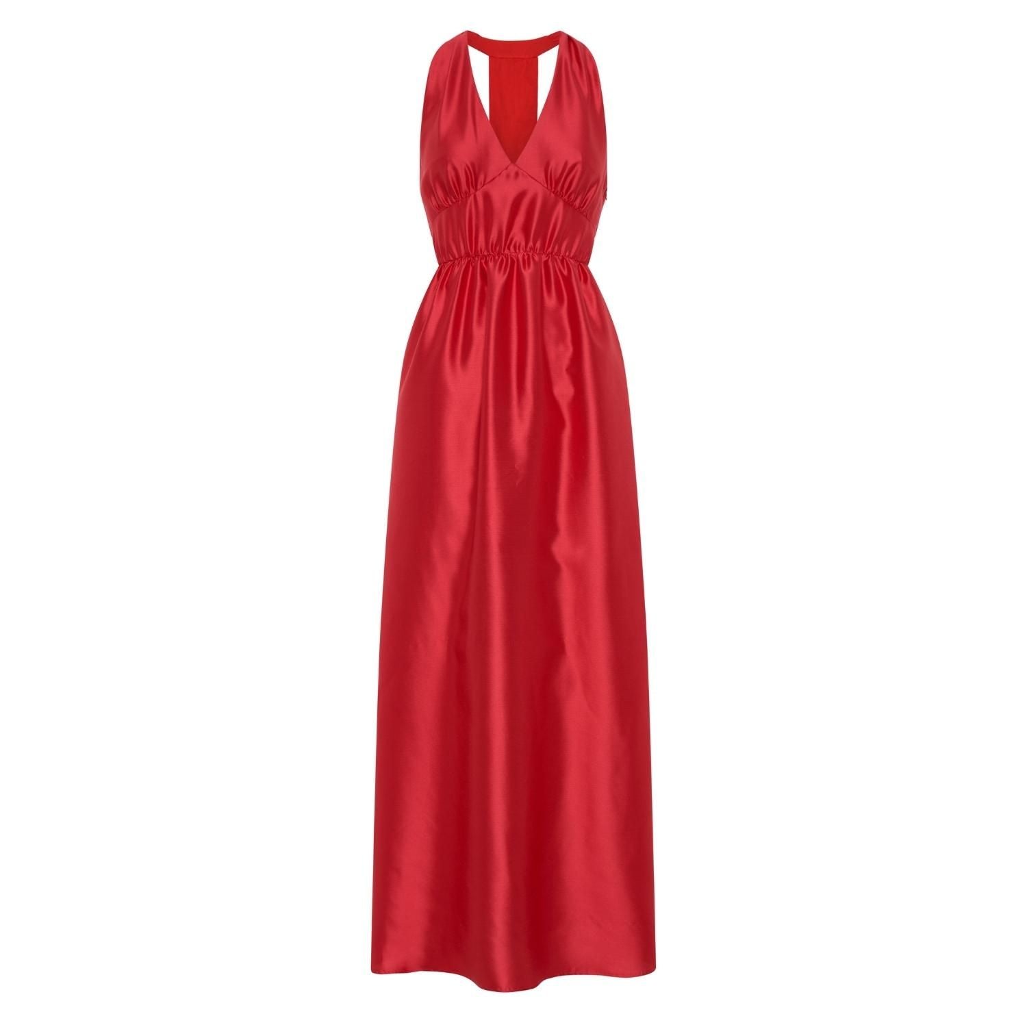 Deer You Women's Odette Halter Full Length Silk Gown In Crimson Red In Red