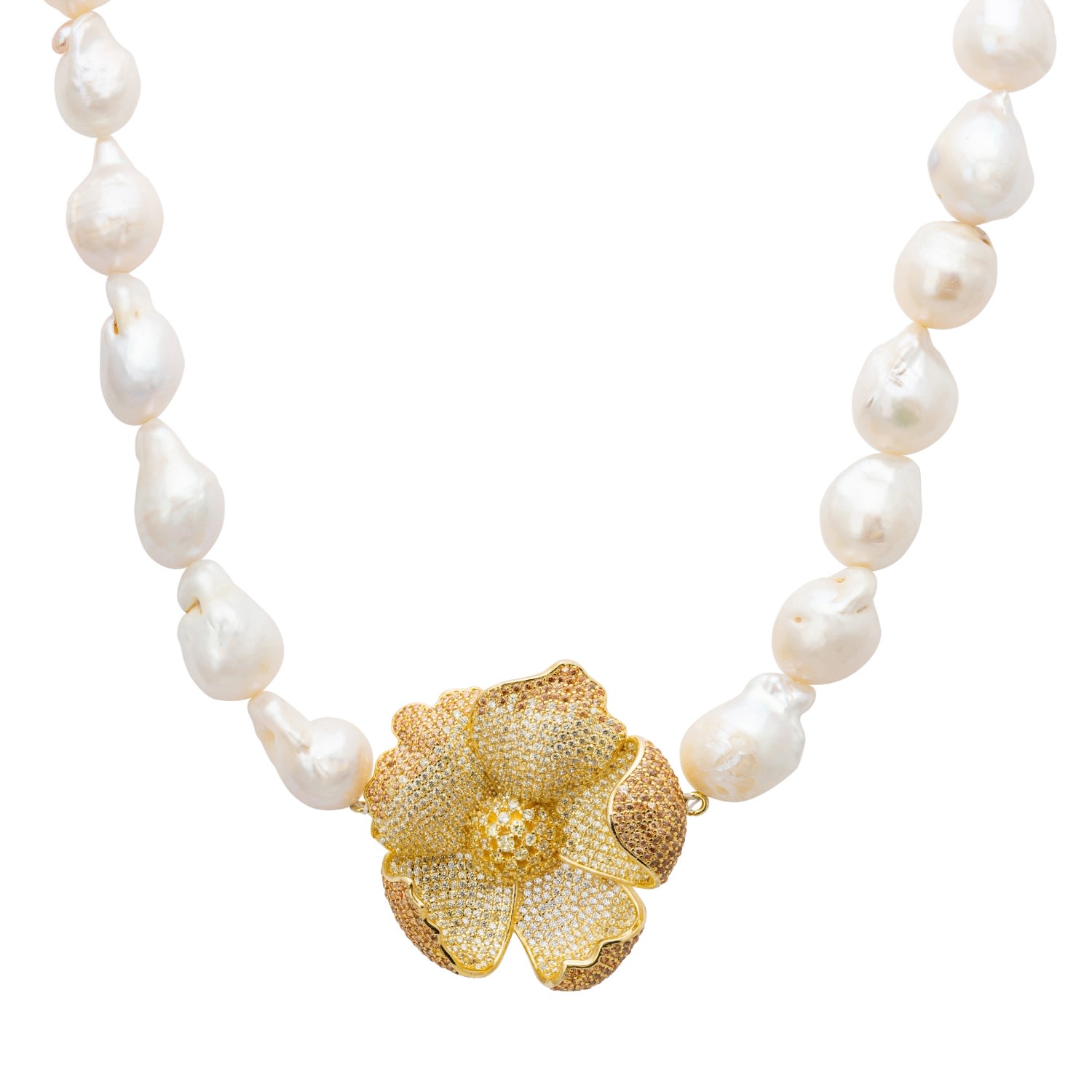 Women’s Gold / White / Yellow Poppy Flower Baroque Pearl Necklace Lemon Gold Latelita