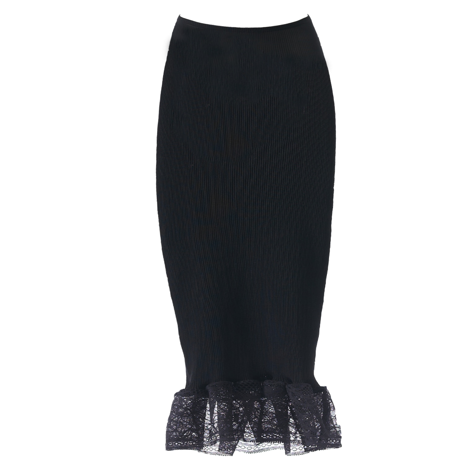 Women's Black Ribbed Silk Pencil Under Skirt | M/L | Aromatique
