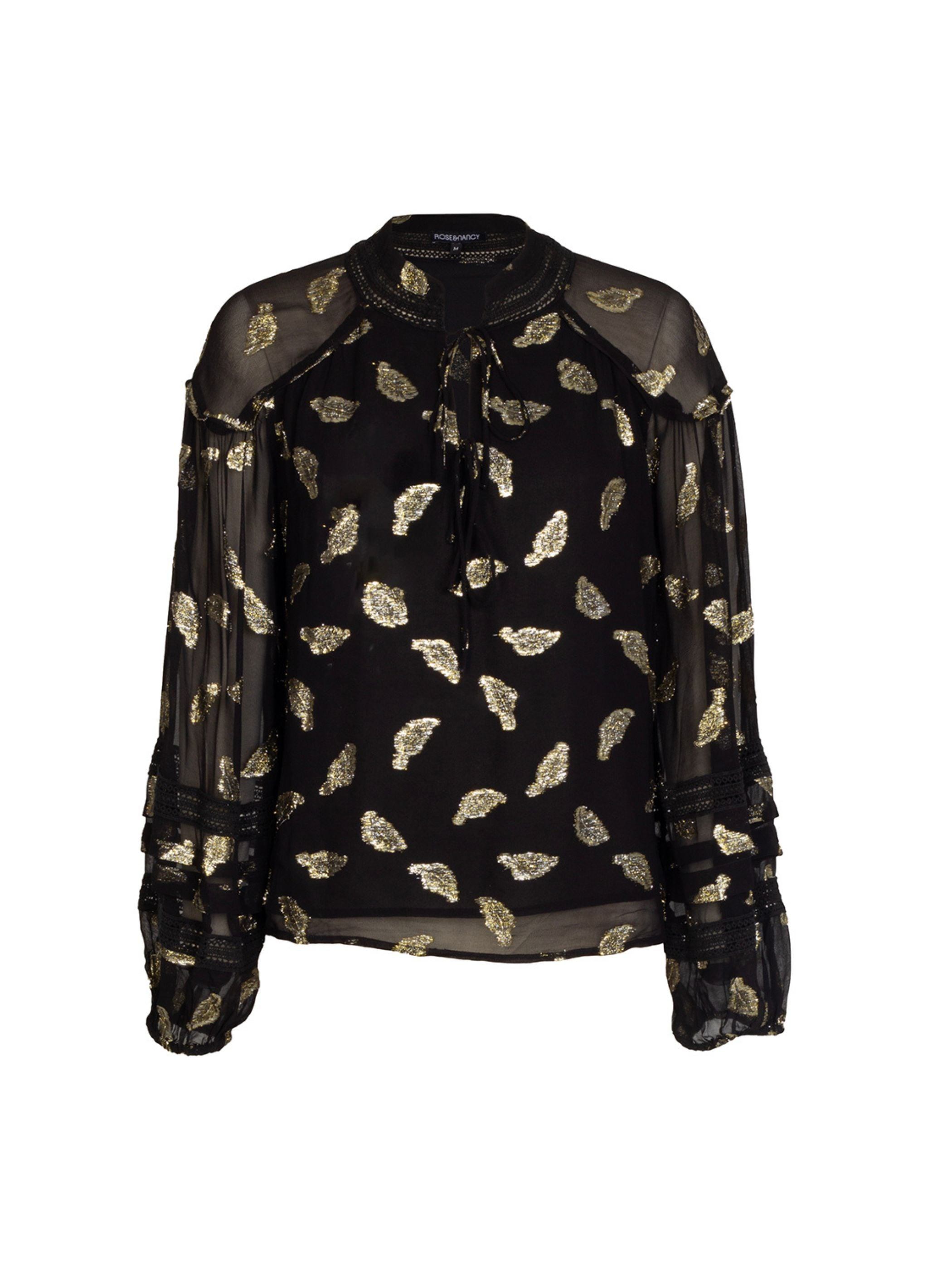 Rose & Nancy Women's Gold / Black Wren Gold Feather Blouse In Gold/black