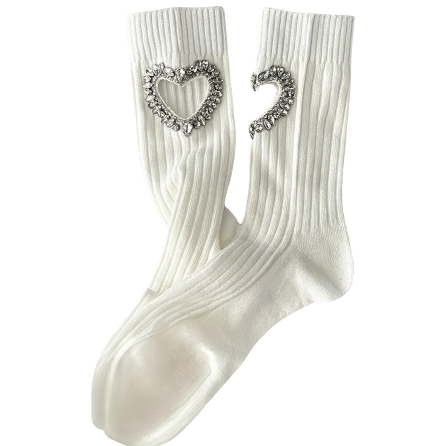 High Heel Jungle By Kathryn Eisman Women's Gem Crystal Heart Socks White