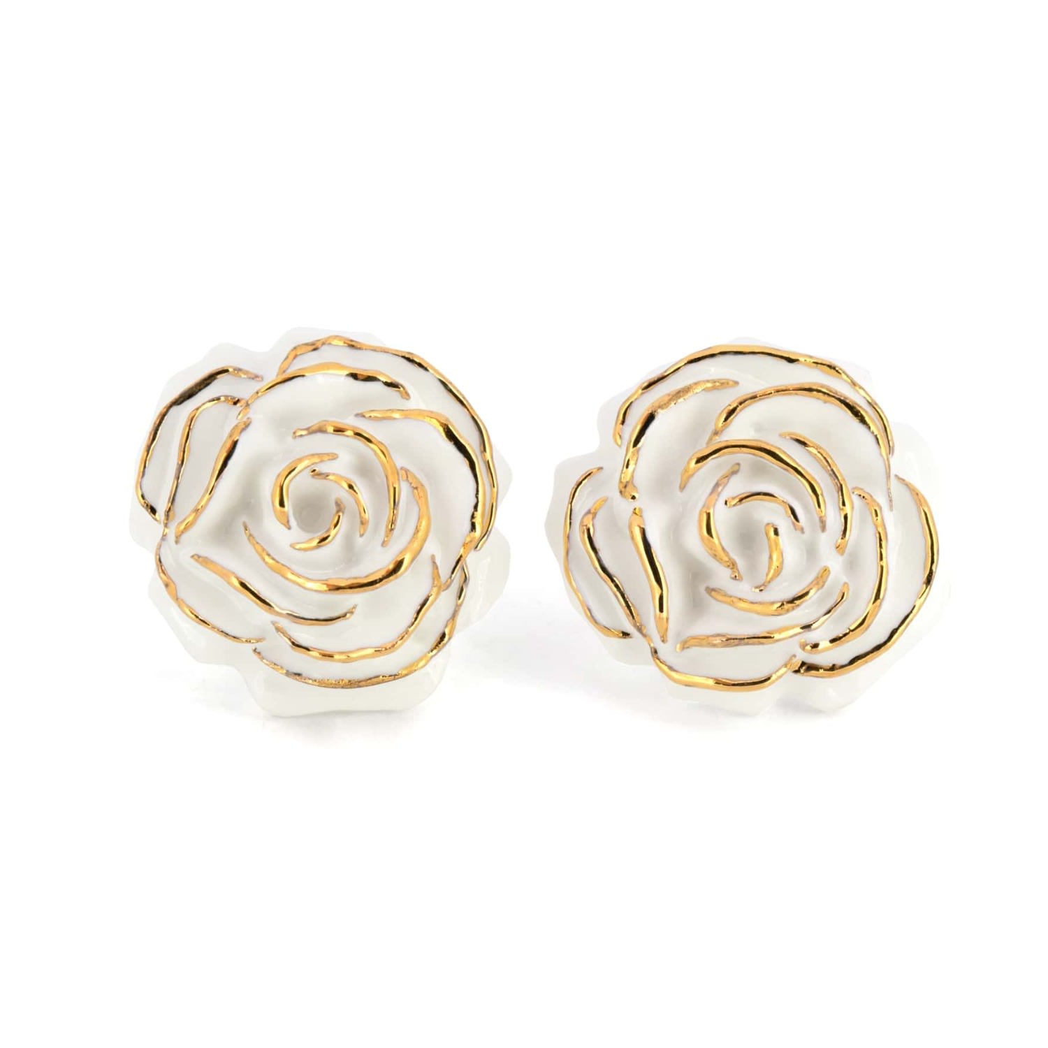 Women’s Gold / White Big Flower Power Stud Earrings Cj·314