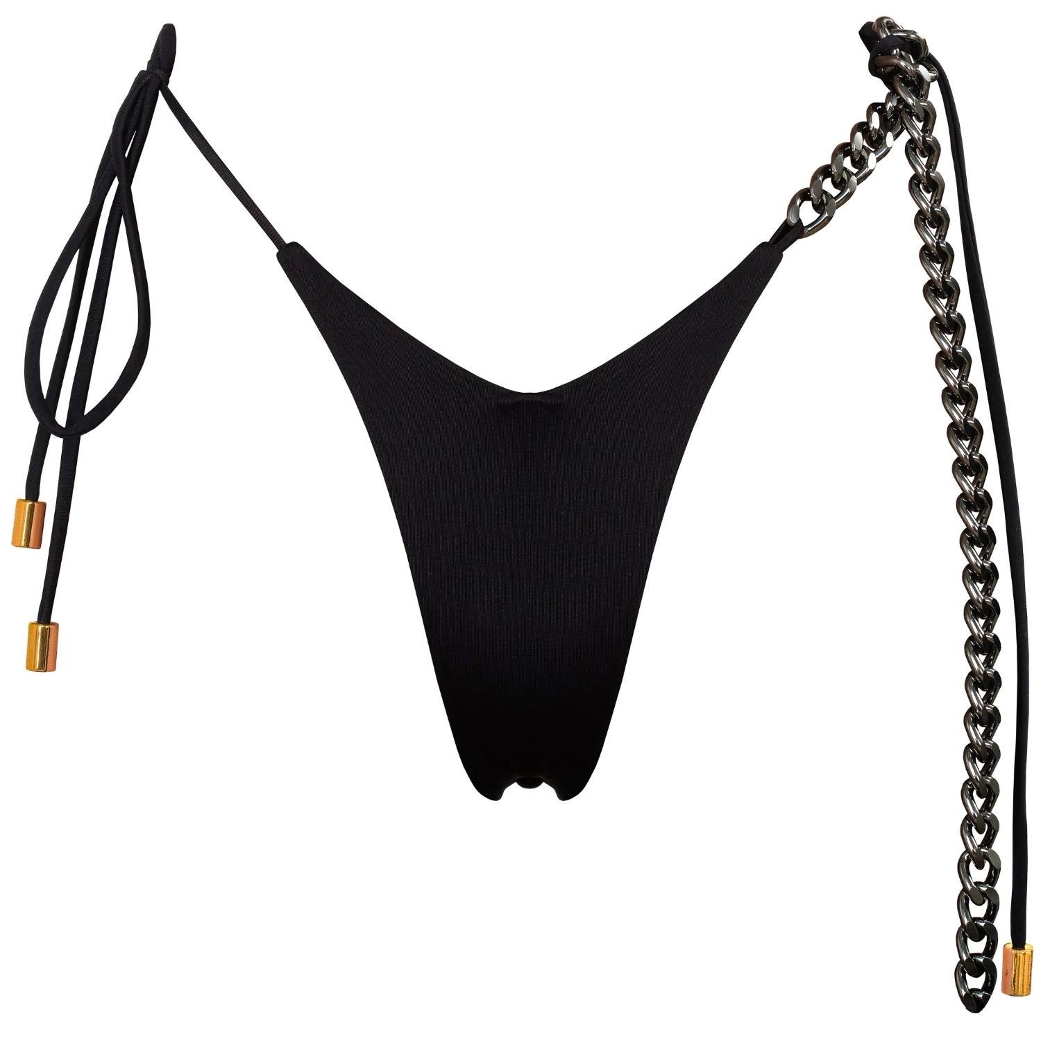 Antoninias Women's Lisome Double Layered Seamless Bikini Bottoms With Black Metal Chain In Black