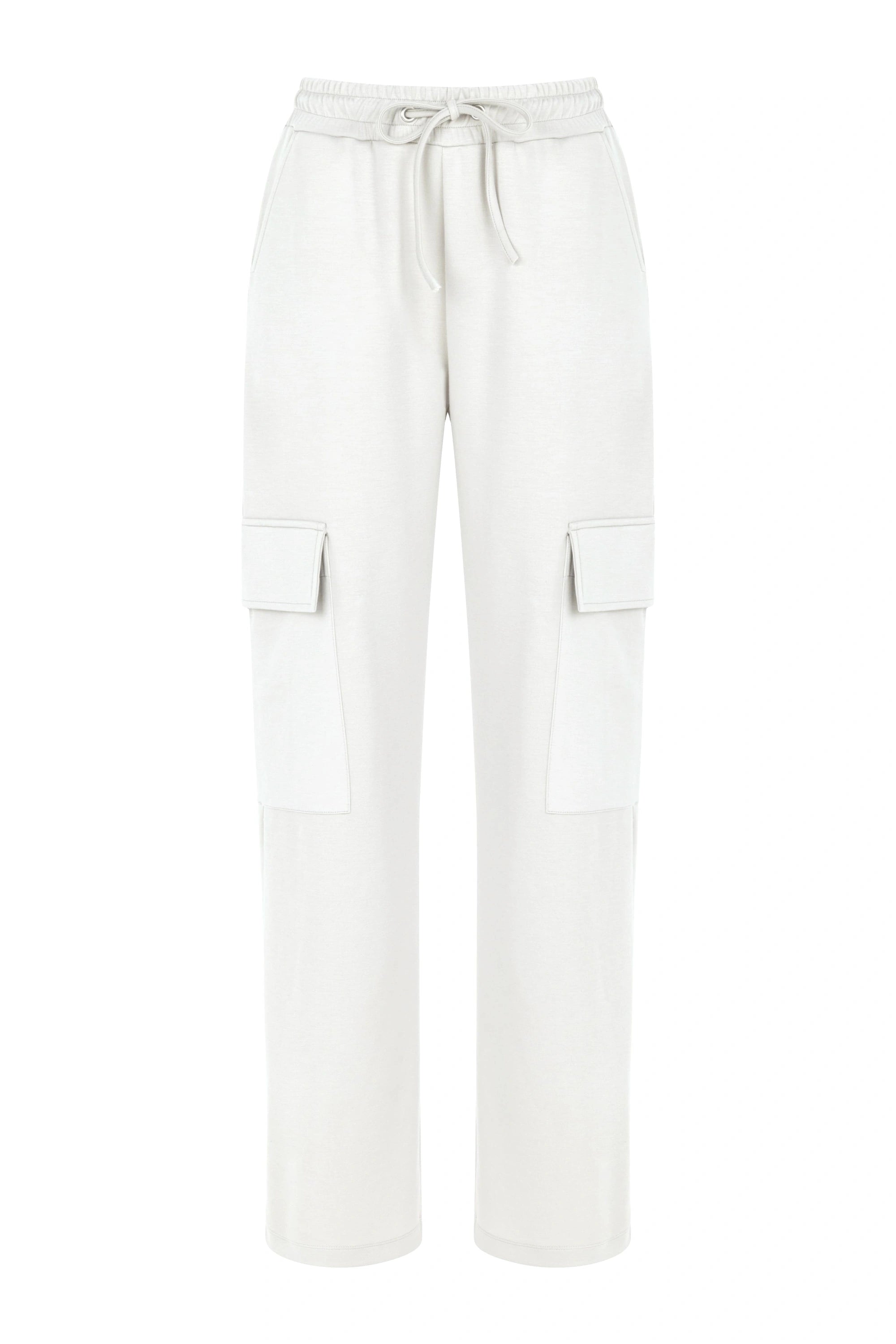 Shop Nocturne Women's White Cargo Pants With Elastic Waistband