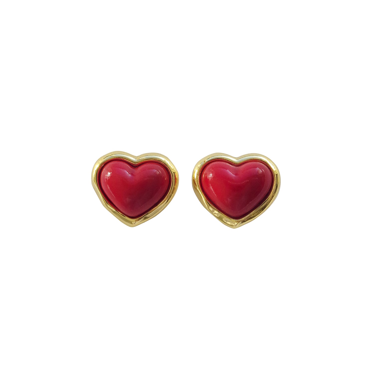 Women’s Red / Gold Porcelain Red Heart Stud Earrings Poporcelain