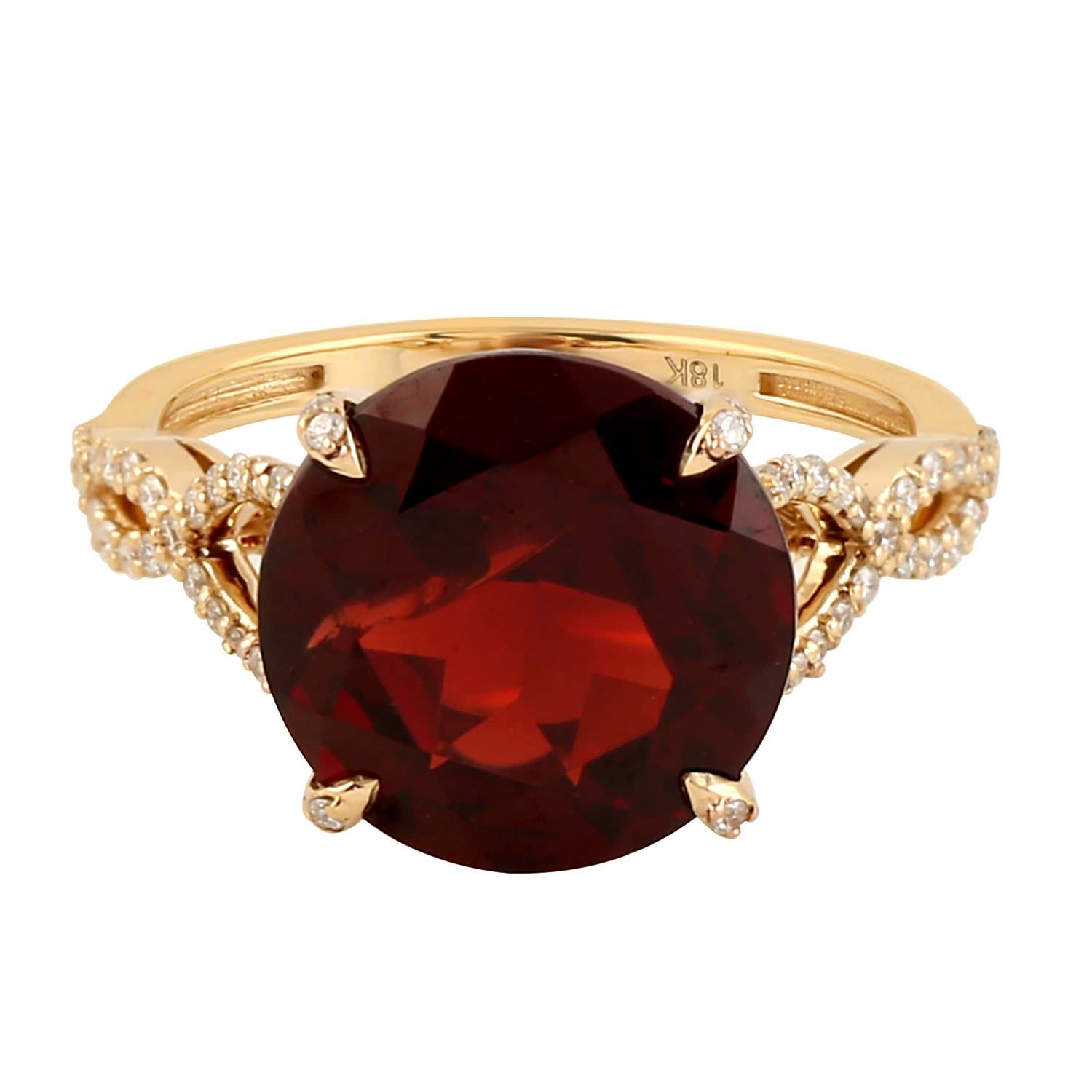 Artisan Women's White / Yellow / Orange 18k Yellow Gold With Pave Diamond & Garnet Gemstone Solitaire Ring J