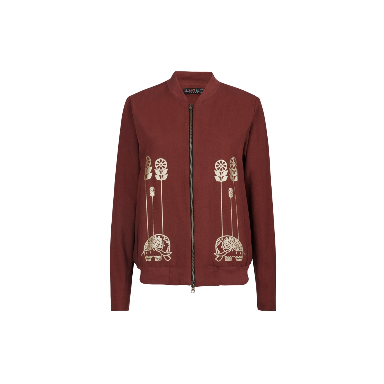 Women's Brown Artisanal Printed Brick Bomber Jacket | Xxs | Nesavaali