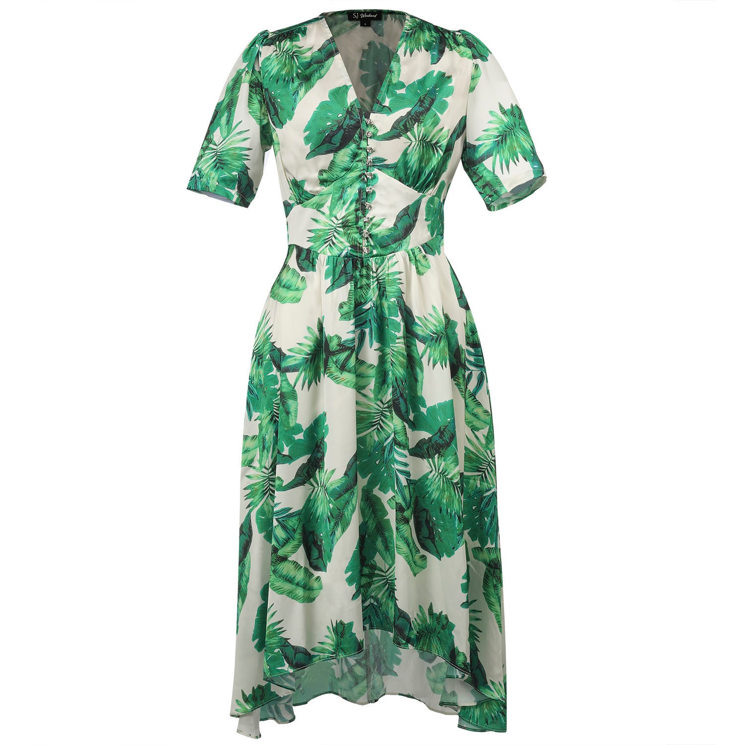 Smart And Joy Women's Green Tropical Print V-neck Dress In Green