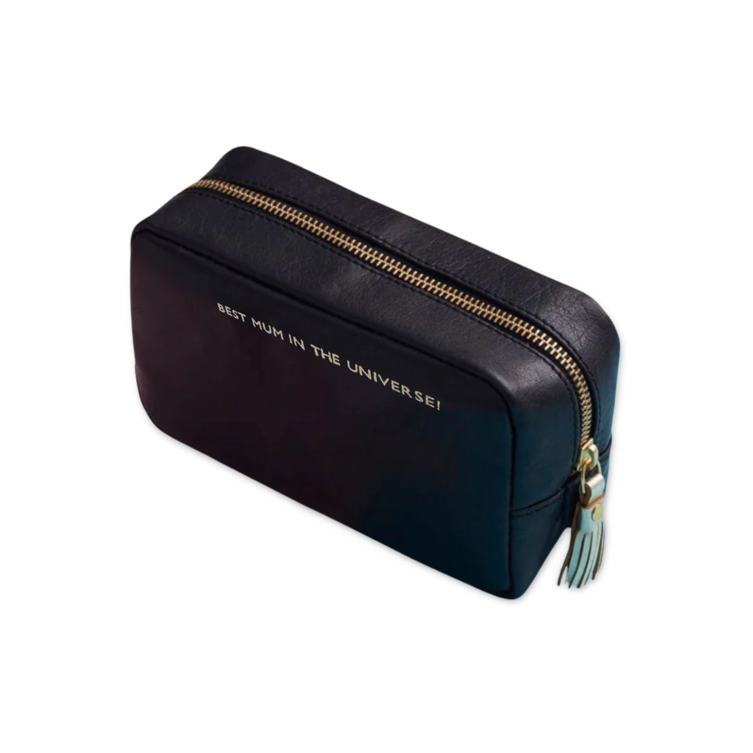 Vida Vida Black / Gold Black Leather Make-up Bag With Gold Tassel- Best Mum In The Universe In Multi