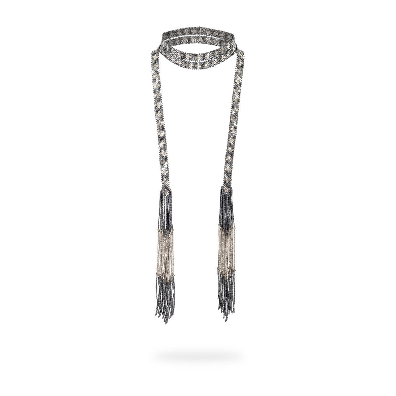 Kuu Women's Cintilla - Long Necklace - Gray Metallic Crystal, Platinum