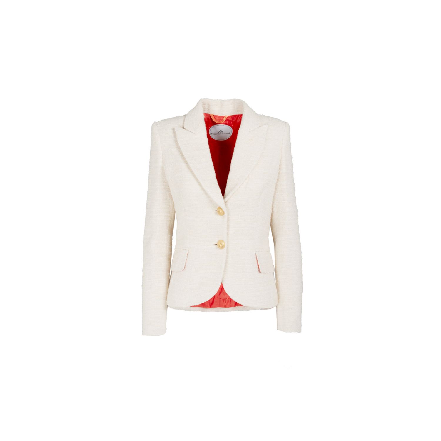 The Extreme Collection Women's White Refined Cream Textured Blazer With Gold Buttons And Tailored Fit Anais In White