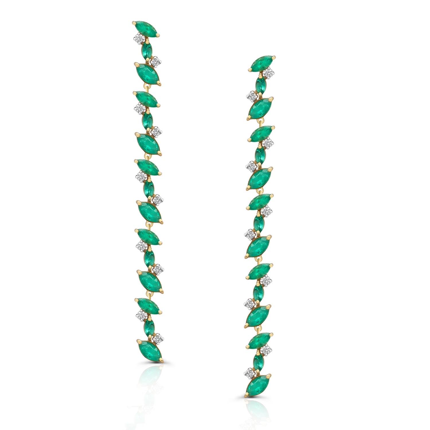 Women’s Green Emerald Marquise & Diamond Earring In 18K Yellow Gold Tresor Collection