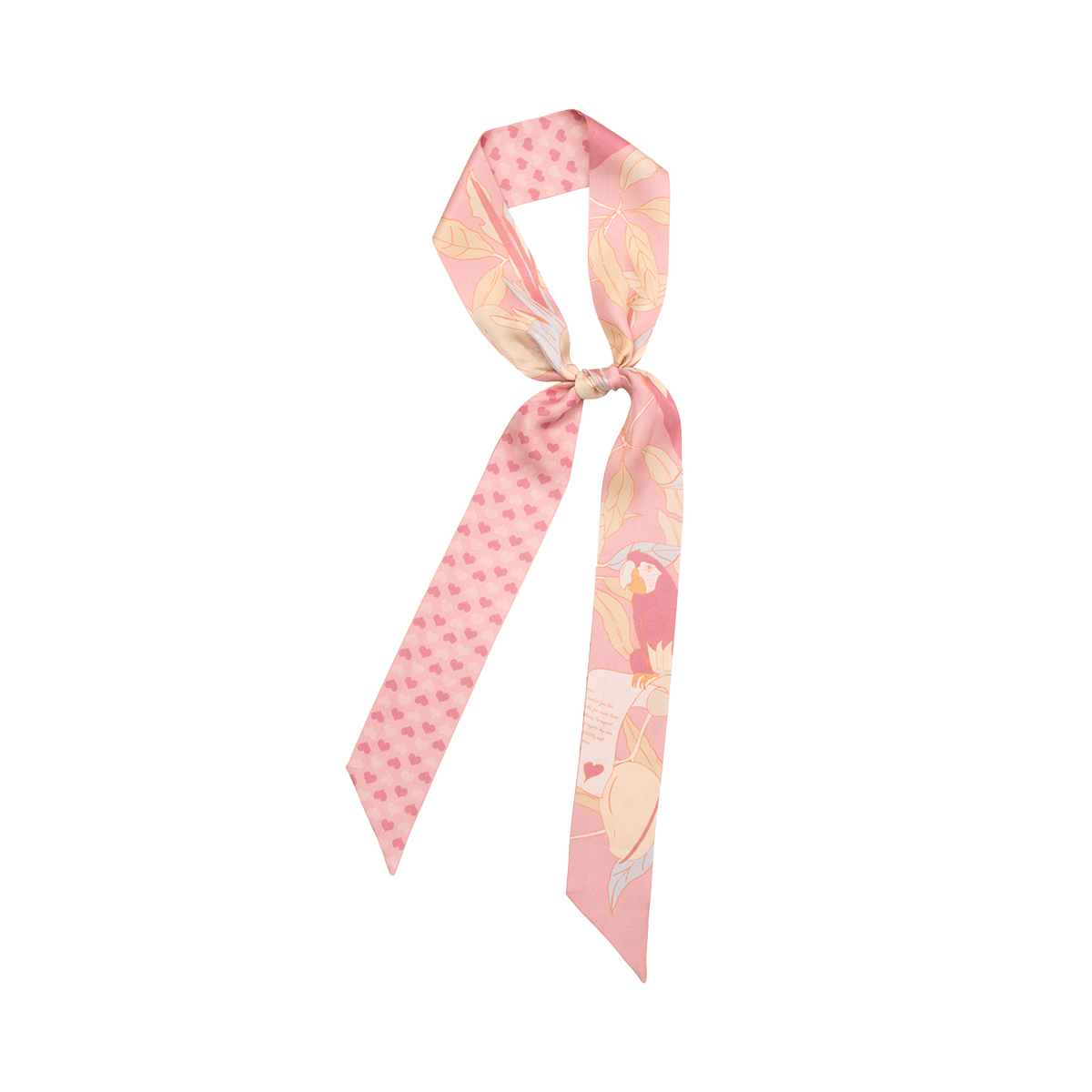 Lost Pattern Camellia Silk Twilly Neck Bow - Pink