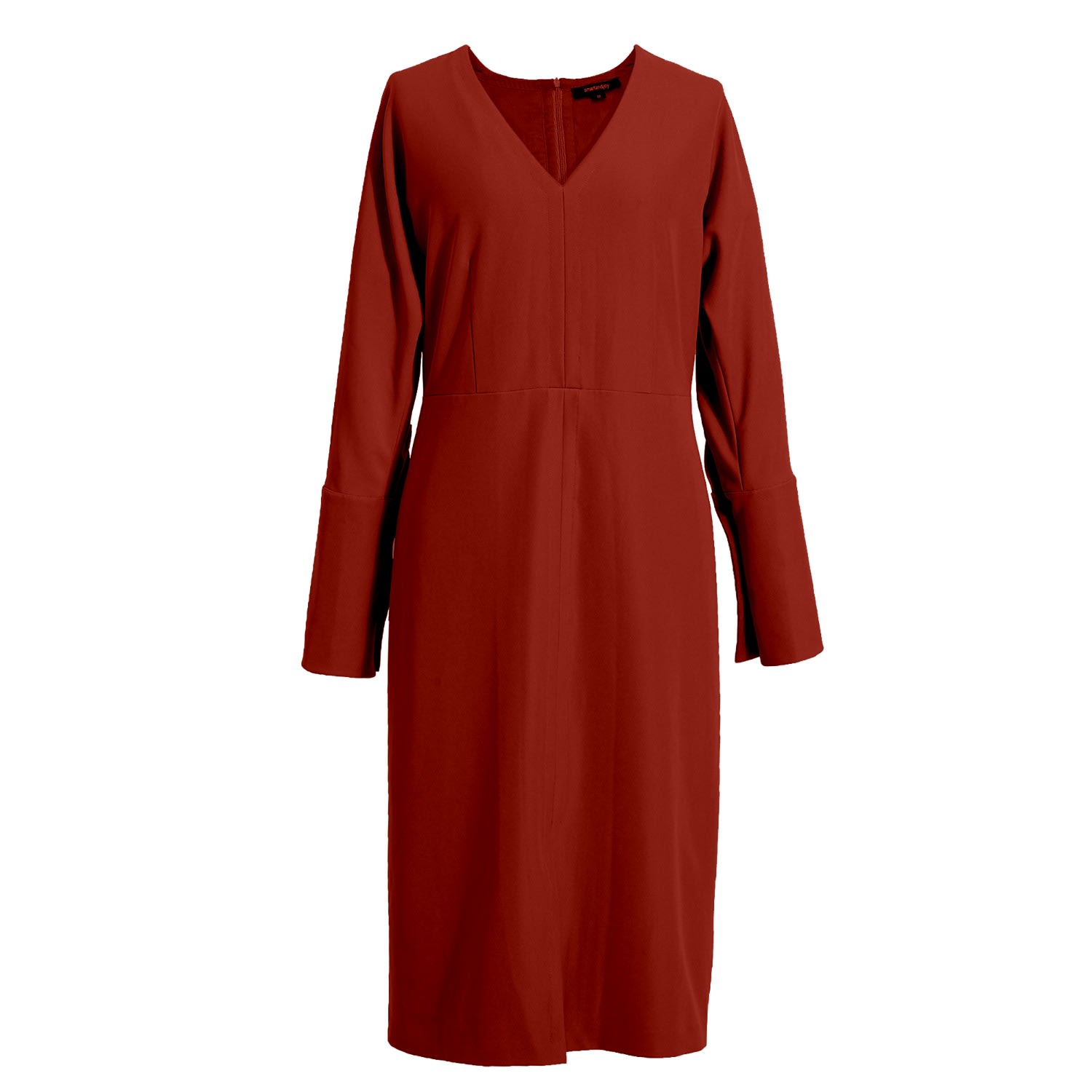 Smart And Joy Women's Red Bat Sleeves And V-neck Dress - Rust In Red